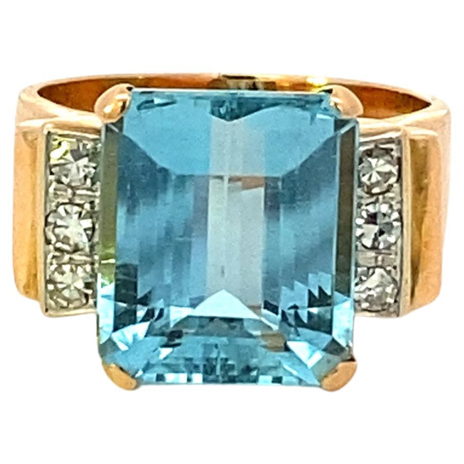 Art Nouveau Aquamarine and Diamond Ring For Sale