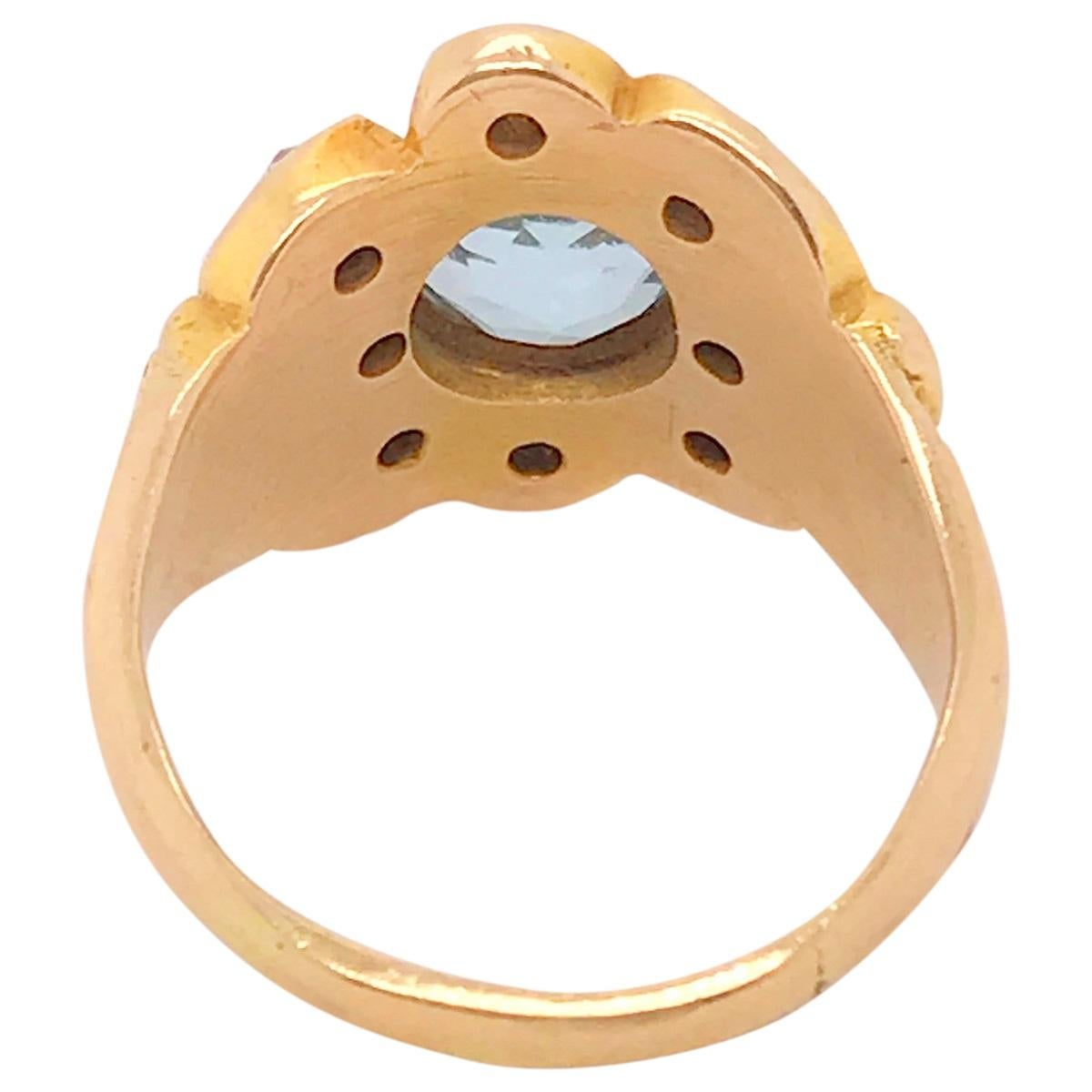 Art Nouveau Aquamarine and Diamond 14 Karat Yellow Gold Ring im Angebot 8