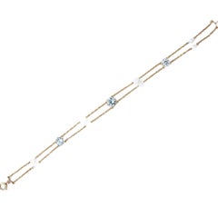 Art Nouveau Aquamarine & Natural Pearl Bracelet in 14k Yellow Gold