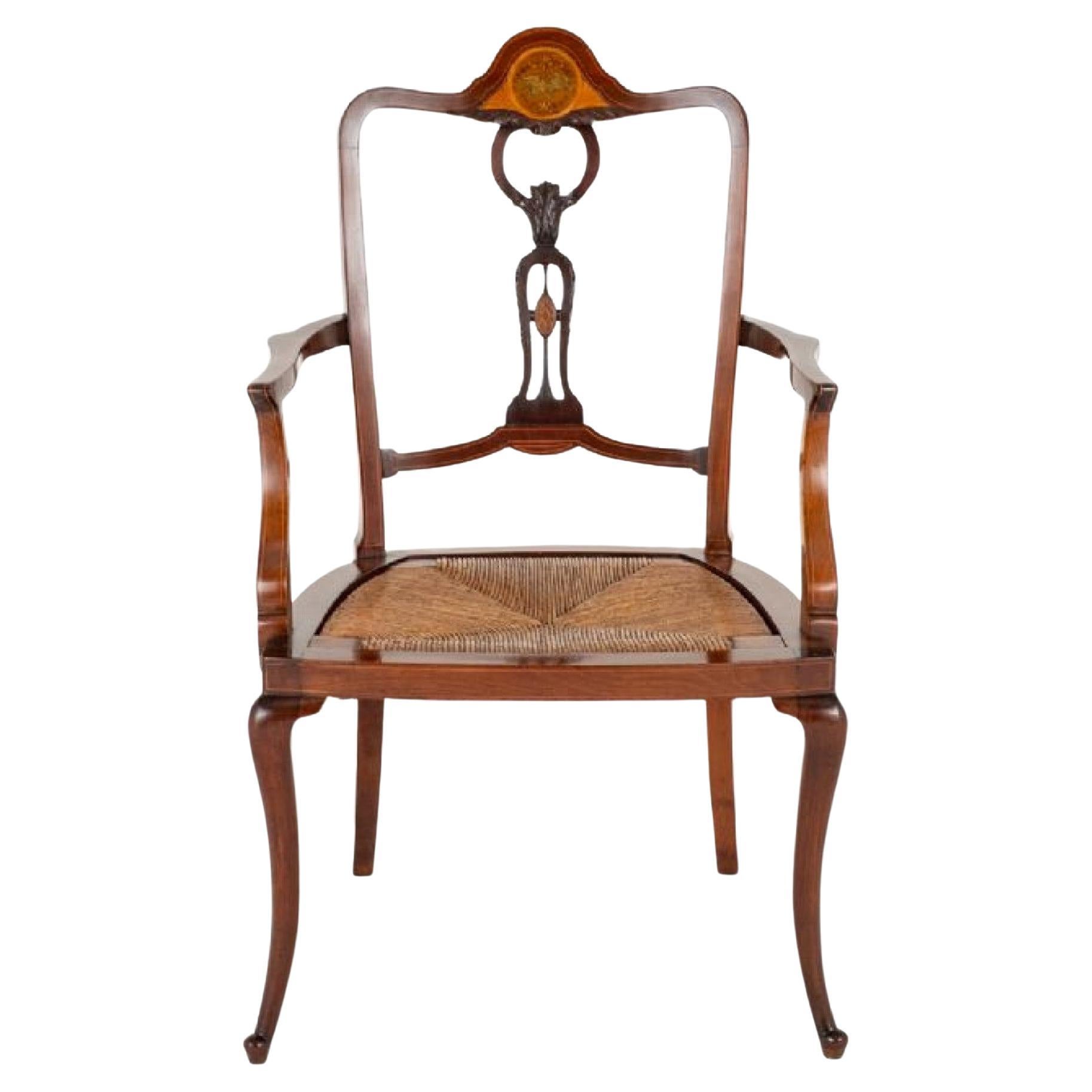 Art Nouveau Arm Chair Inlay Mahogany, 1900