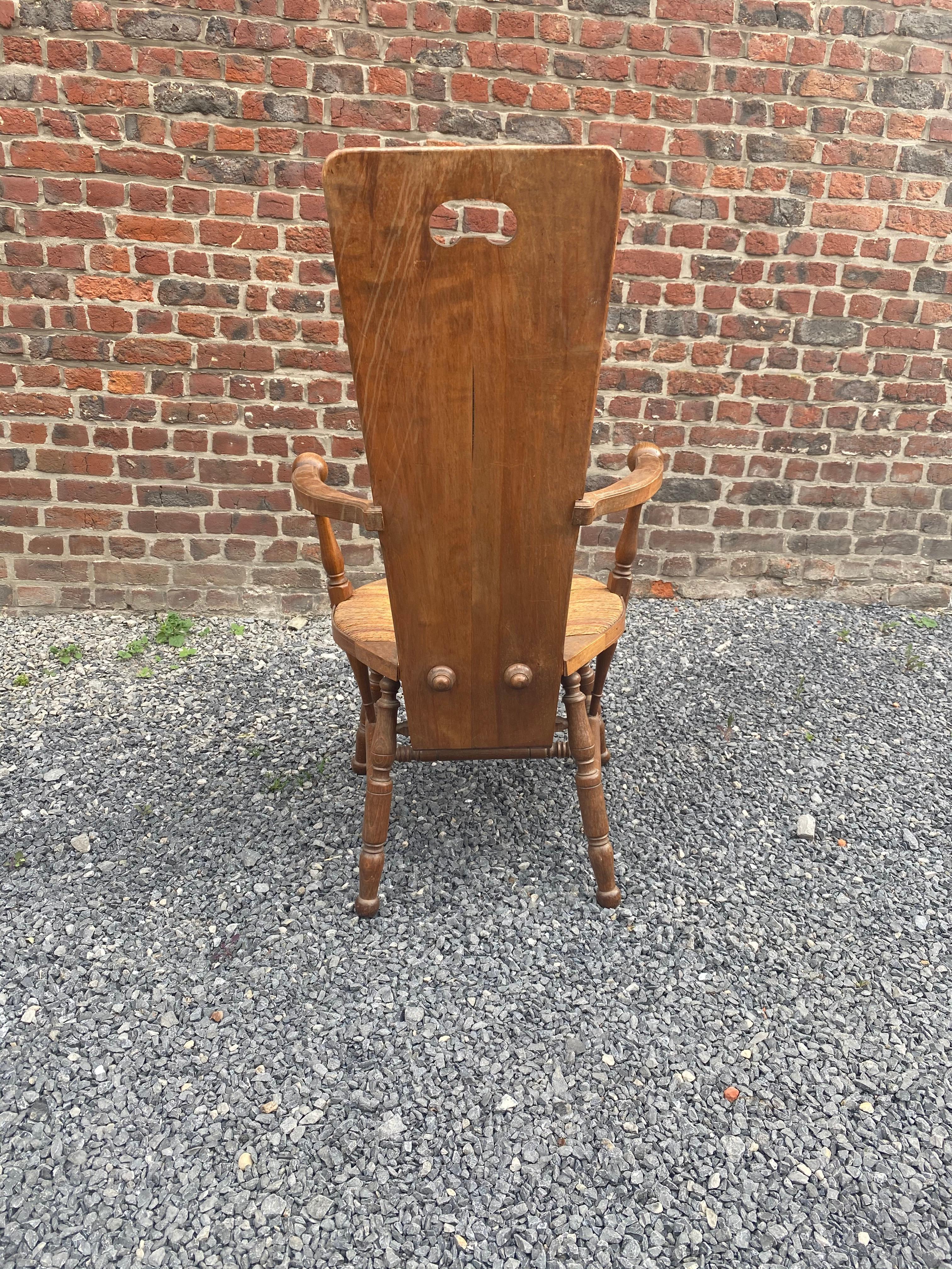 French Art Nouveau Armchair in Bis and Straw, France circa 1900 For Sale