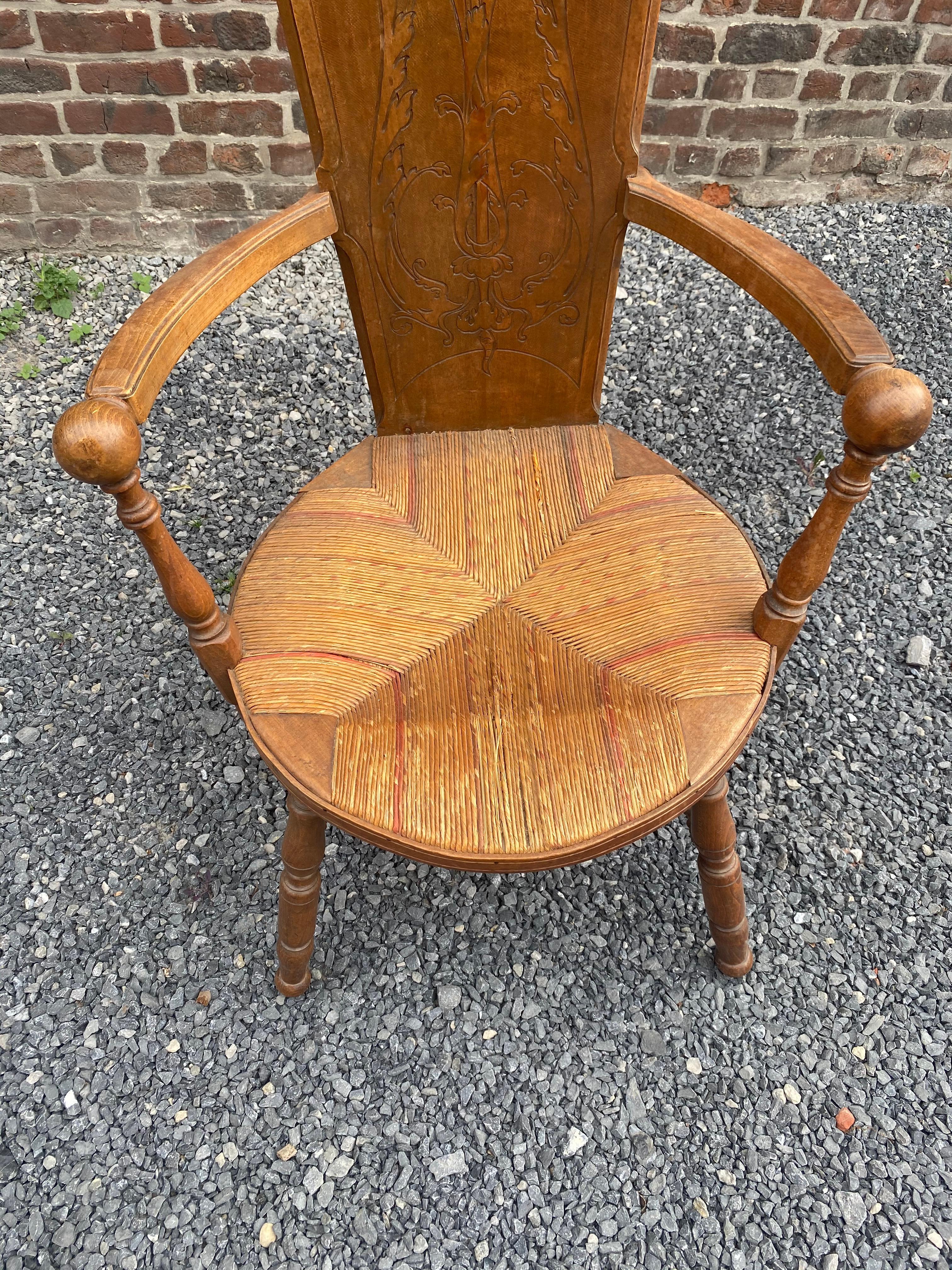 Art Nouveau Armchair in Bis and Straw, France circa 1900 In Good Condition For Sale In Saint-Ouen, FR