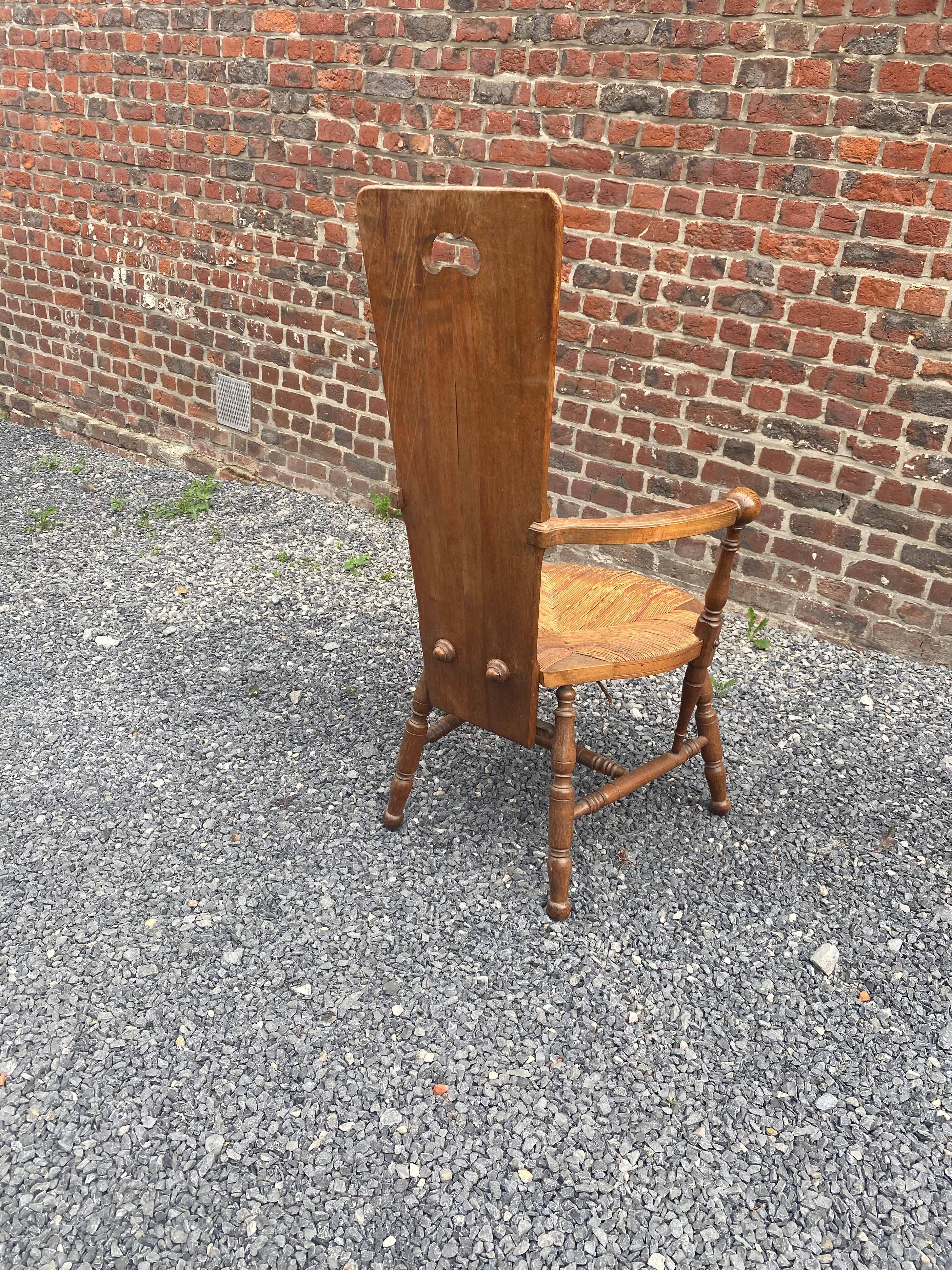 20th Century Art Nouveau Armchair in Bis and Straw, France circa 1900 For Sale