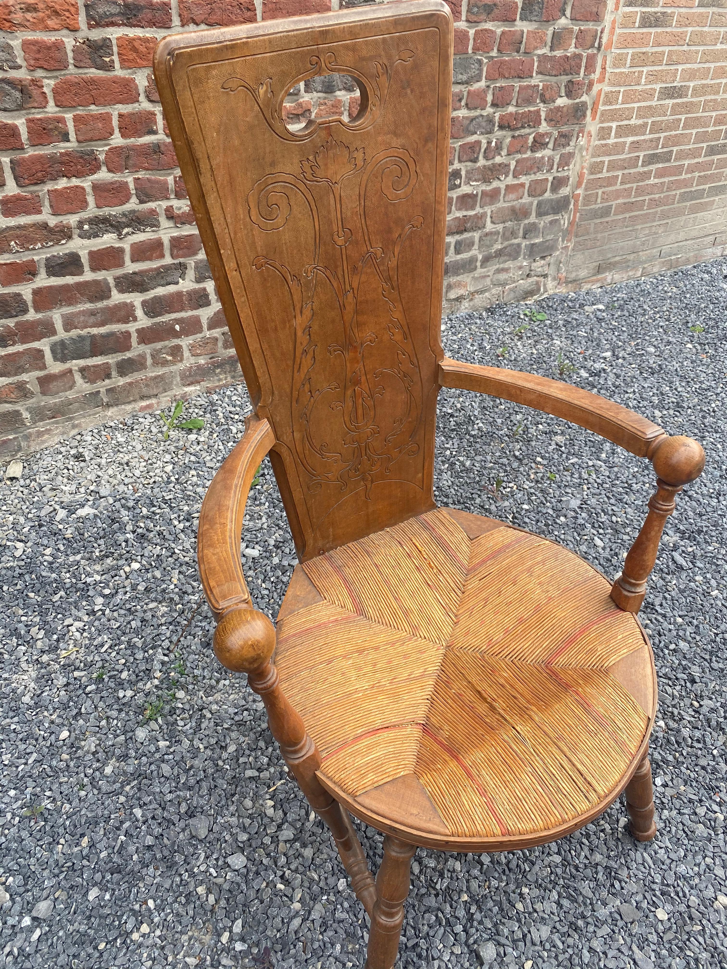 Art Nouveau Armchair in Bis and Straw, France circa 1900 For Sale 1