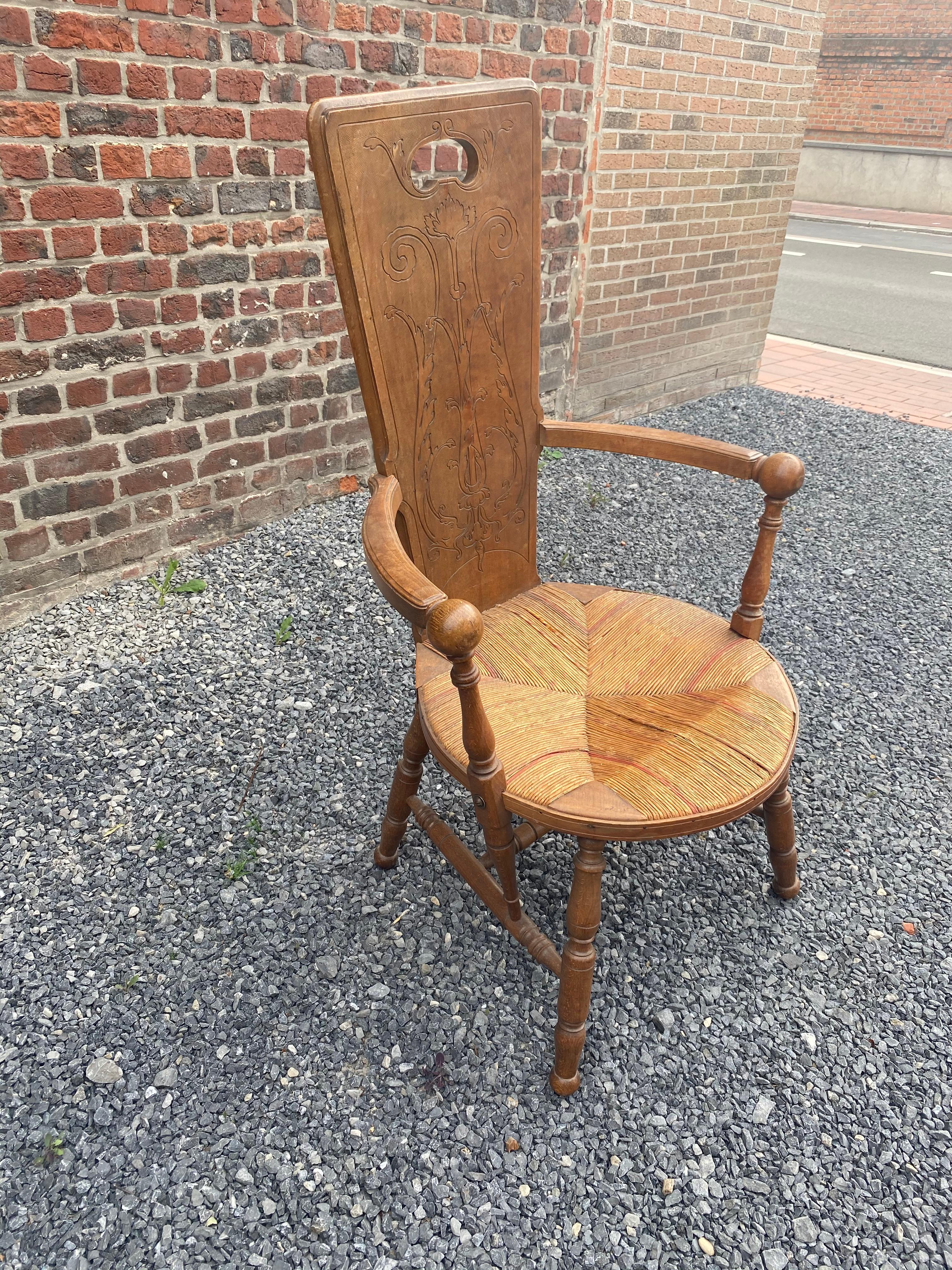Art Nouveau Armchair in Bis and Straw, France circa 1900 For Sale 4