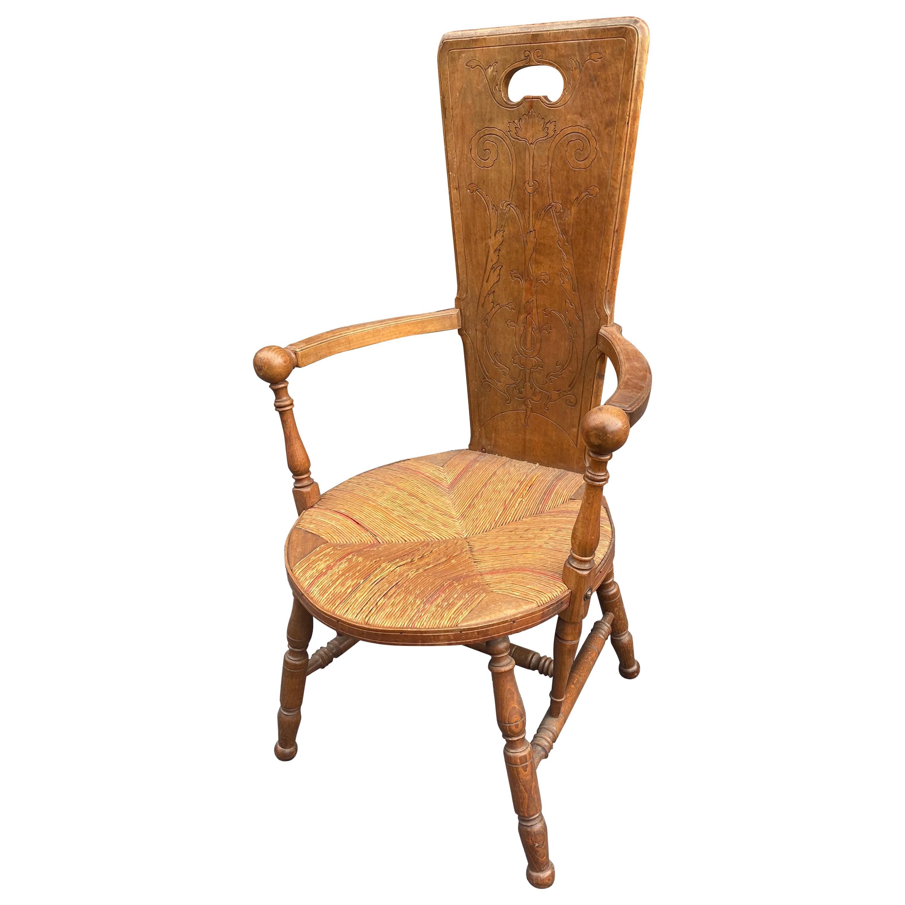 Art Nouveau Armchair in Bis and Straw, France circa 1900 For Sale