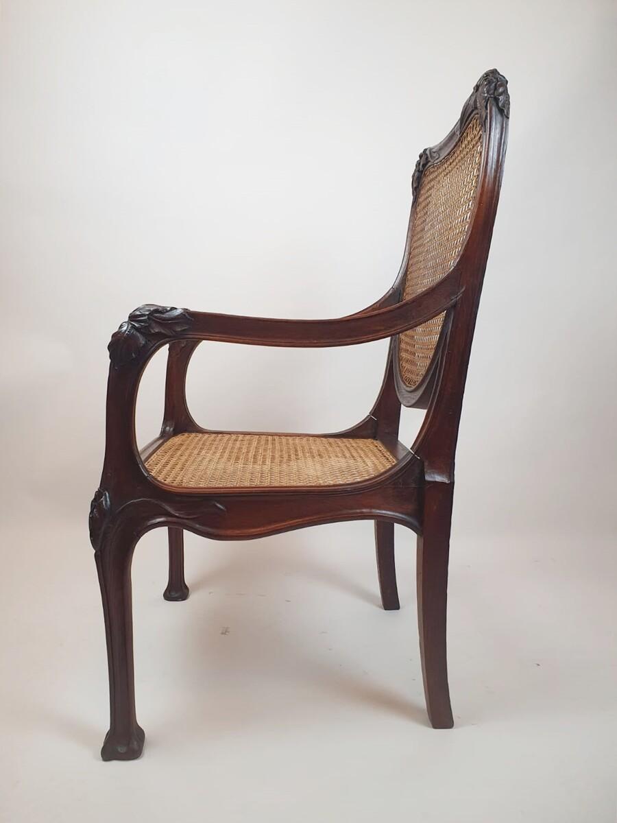 Art Nouveau Armchair In Oak And Canework For Sale 2