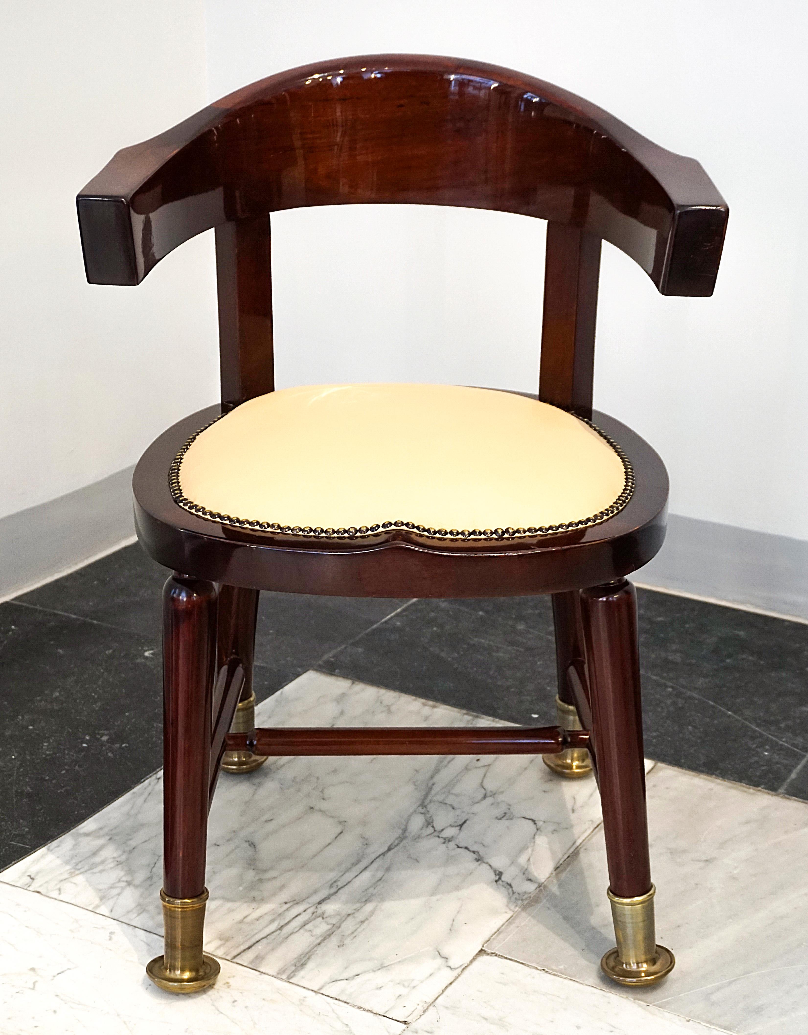 Adolf Loos (1870 - 1933) designed the chair model shown here in 1899 based on an English model as part of his earliest work as an interior designer for the dining room in Eugen Stössler's apartment in Vienna. The omission of the front supports of
