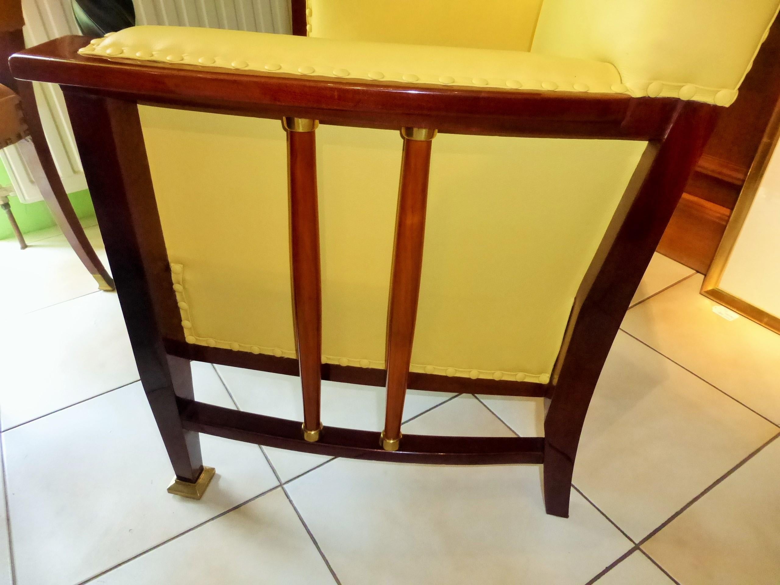 Hand-Crafted Art Nouveau Armchairs from 1910 Made of Mahogany with Yellow Leather For Sale