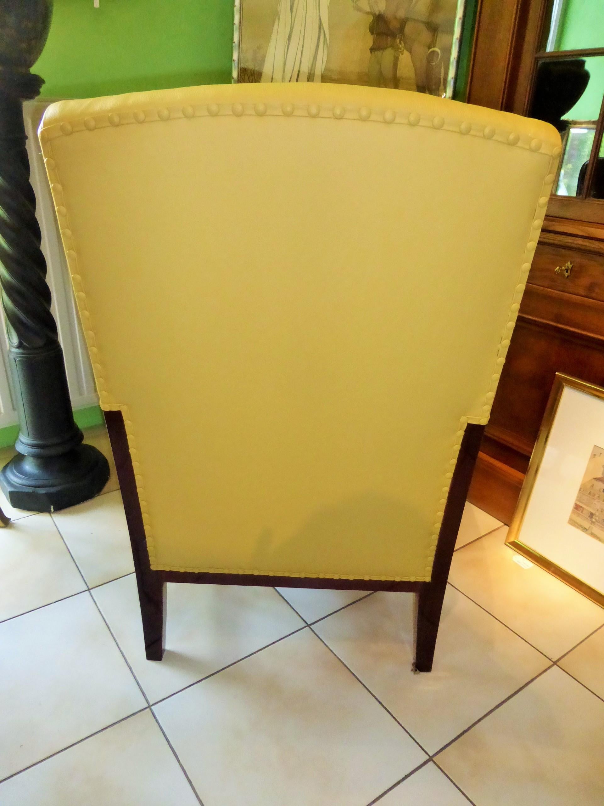 Early 20th Century Art Nouveau Armchairs from 1910 Made of Mahogany with Yellow Leather For Sale