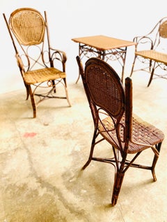 Art Nouveau Art Deco Antique Rope and Rattan Bamboo Garden or Porch Set