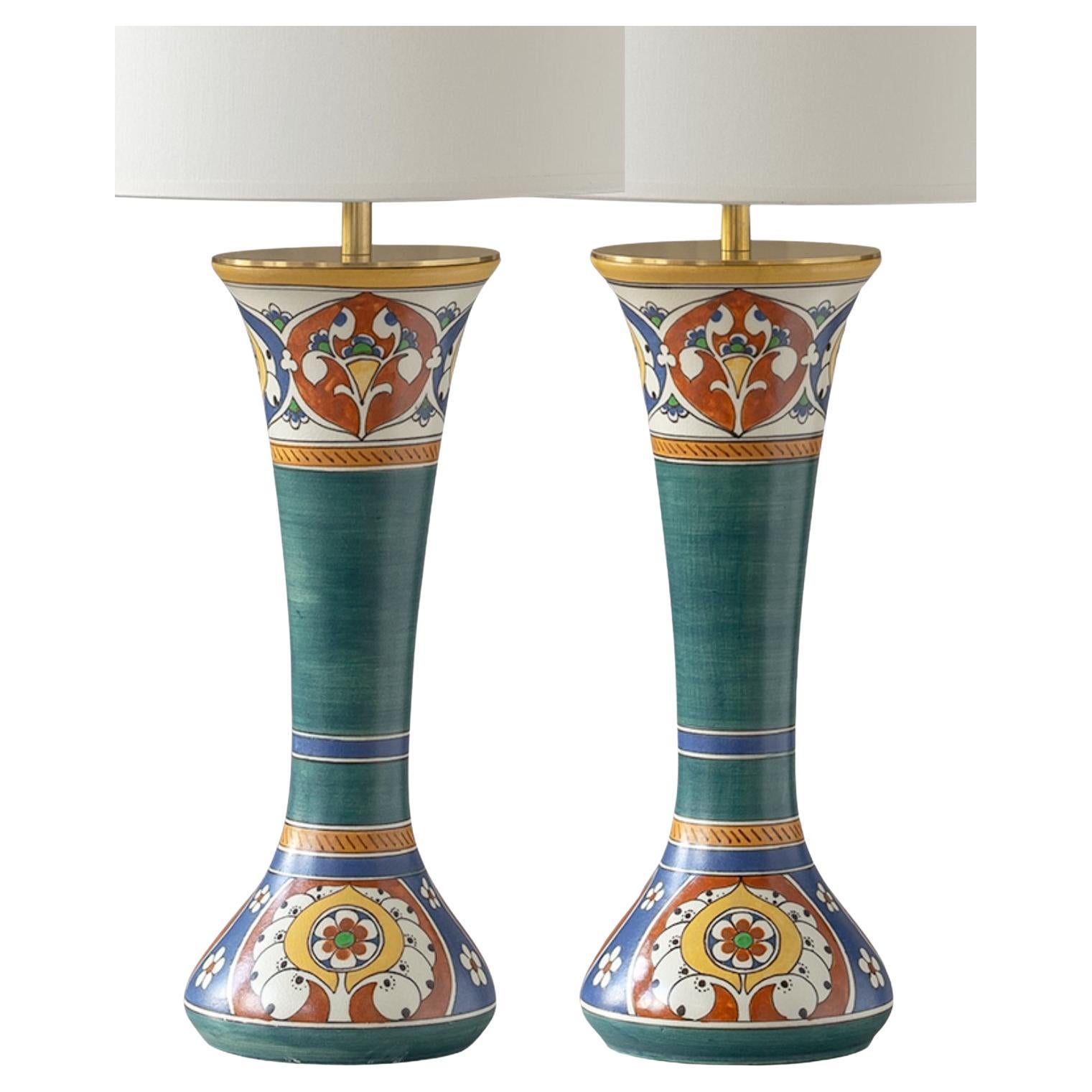Lampes de table Fayence Arnhem Art Nouveau Art Déco (1910-1917) Nouveaux abat-jour, lot de 2 en vente