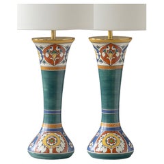 Lampade da tavolo Art Nouveau Art Deco Arnhem Fayence (1910-1917) con paralumi nuovi, set di 2