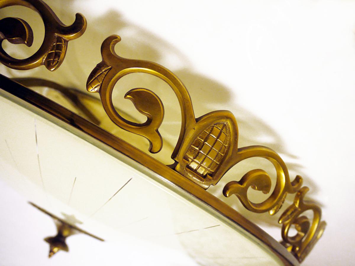 Milieu du XXe siècle Lustre encastré Art nouveau/Art déco en verre et laiton Kaiser 1930s en vente