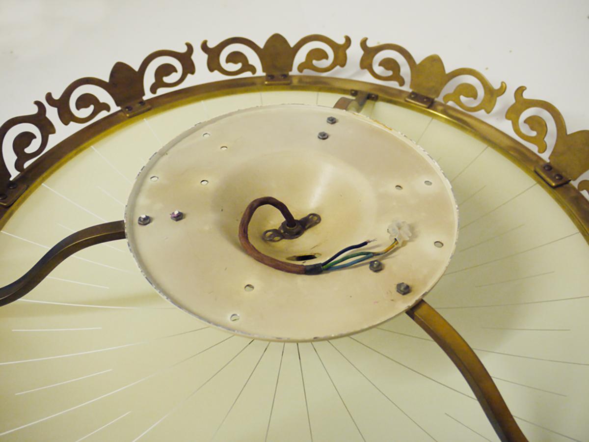 Laiton Lustre encastré Art nouveau/Art déco en verre et laiton Kaiser 1930s en vente