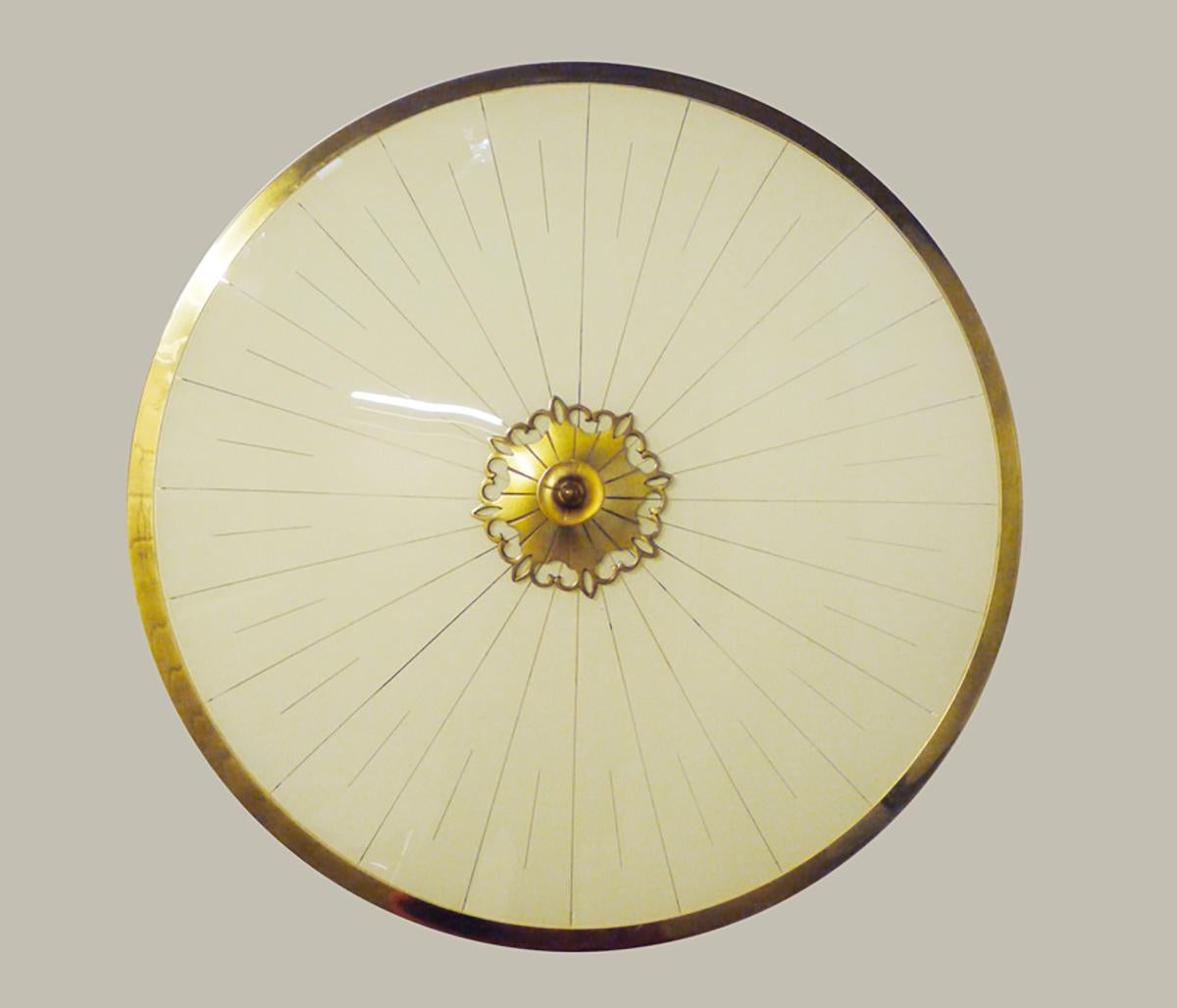 Lustre encastré Art nouveau/Art déco en verre et laiton Kaiser 1930s en vente 2