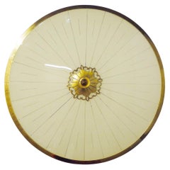 Art Nouveau / Art Deco Flush Mount Chandelier Glass & Brass by Kaiser 1930s