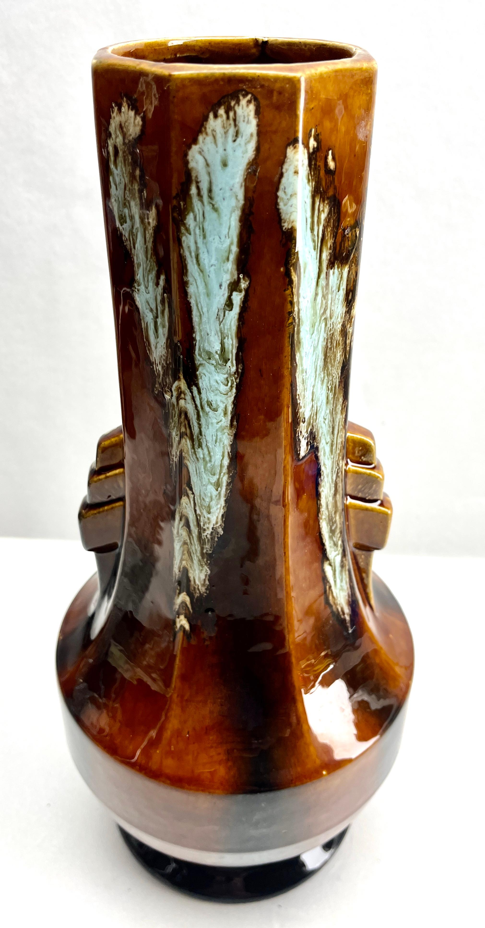 Mid-20th Century Art Nouveau Art Deco, Glazed Vase Model F-42 Made in Belgium 1930s For Sale