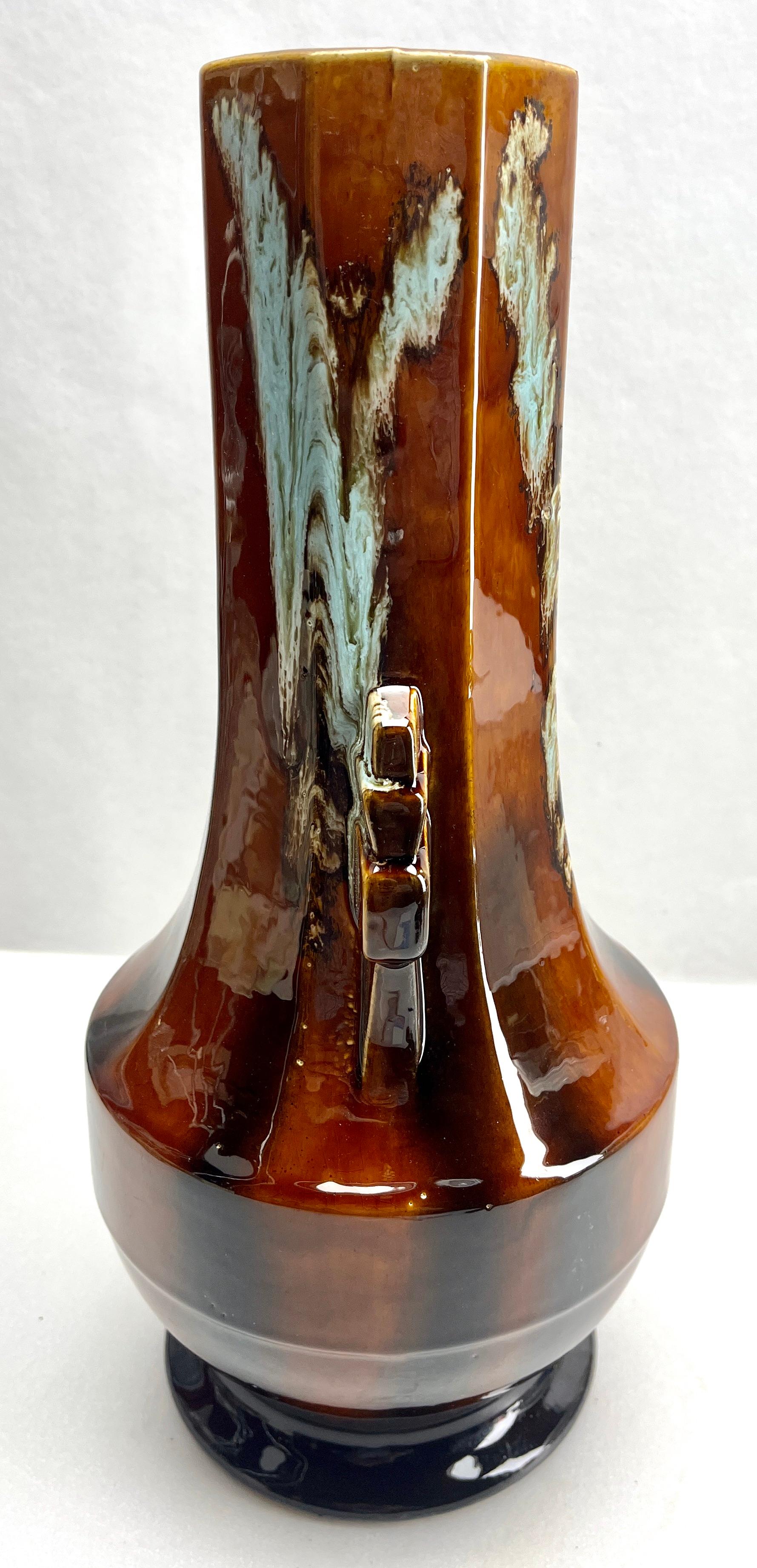 Ceramic Art Nouveau Art Deco, Glazed Vase Model F-42 Made in Belgium 1930s For Sale