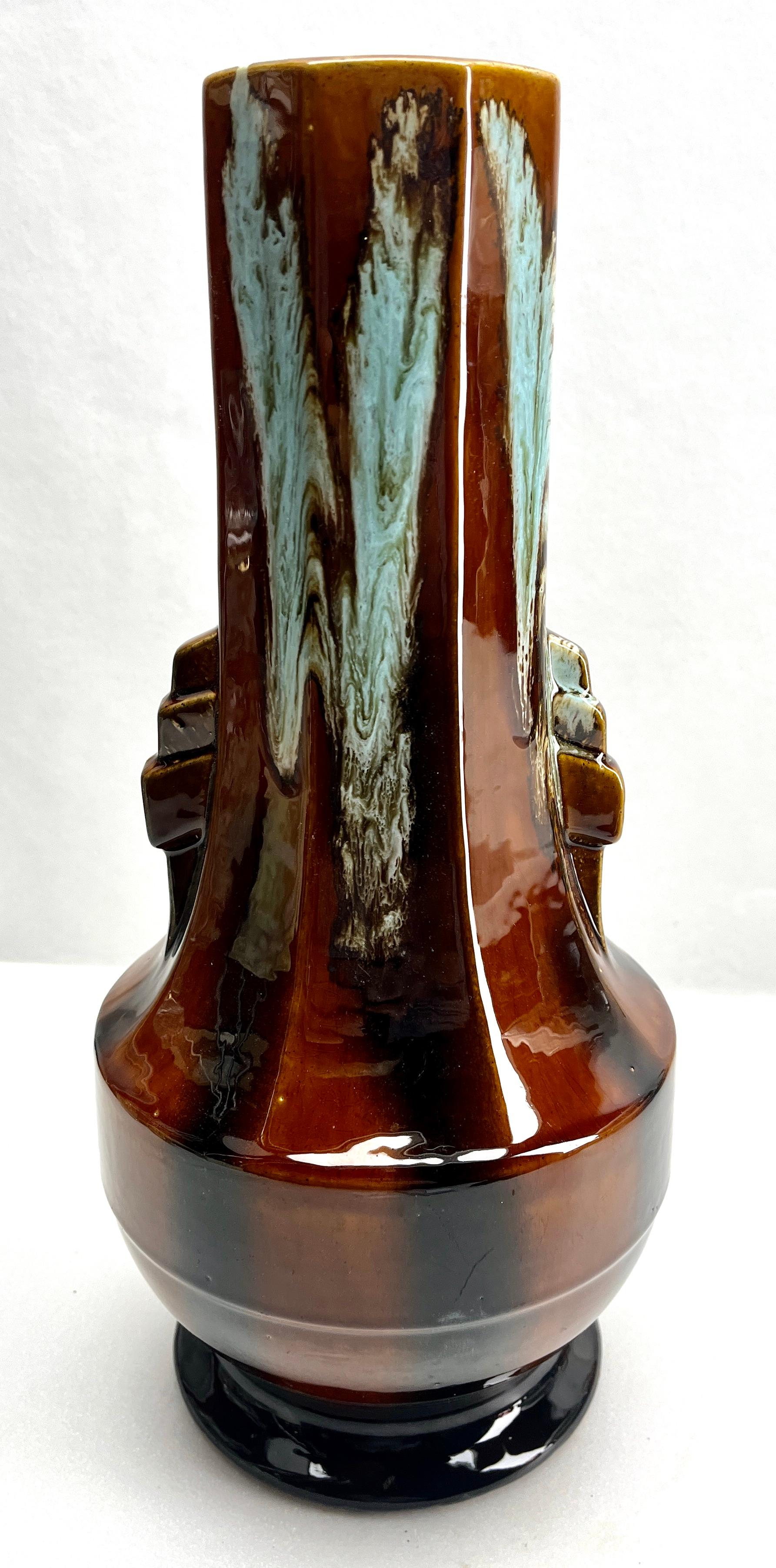 Art Nouveau Art Deco, Glazed Vase Model F-42 Made in Belgium 1930s For Sale 1