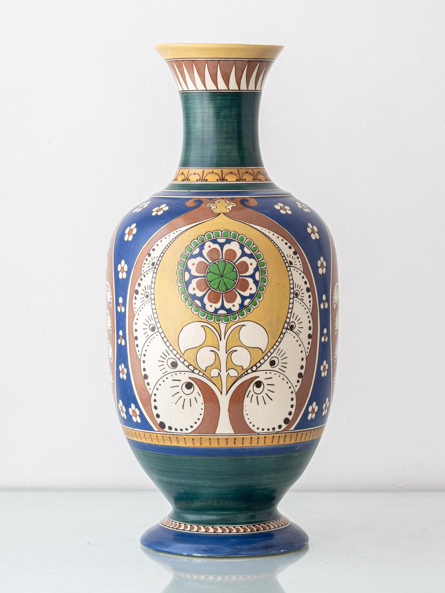 Glazed Art Nouveau–Art Deco Monumental Lindus Vase, Arnhemsche Fayencefabriek, 1910s For Sale