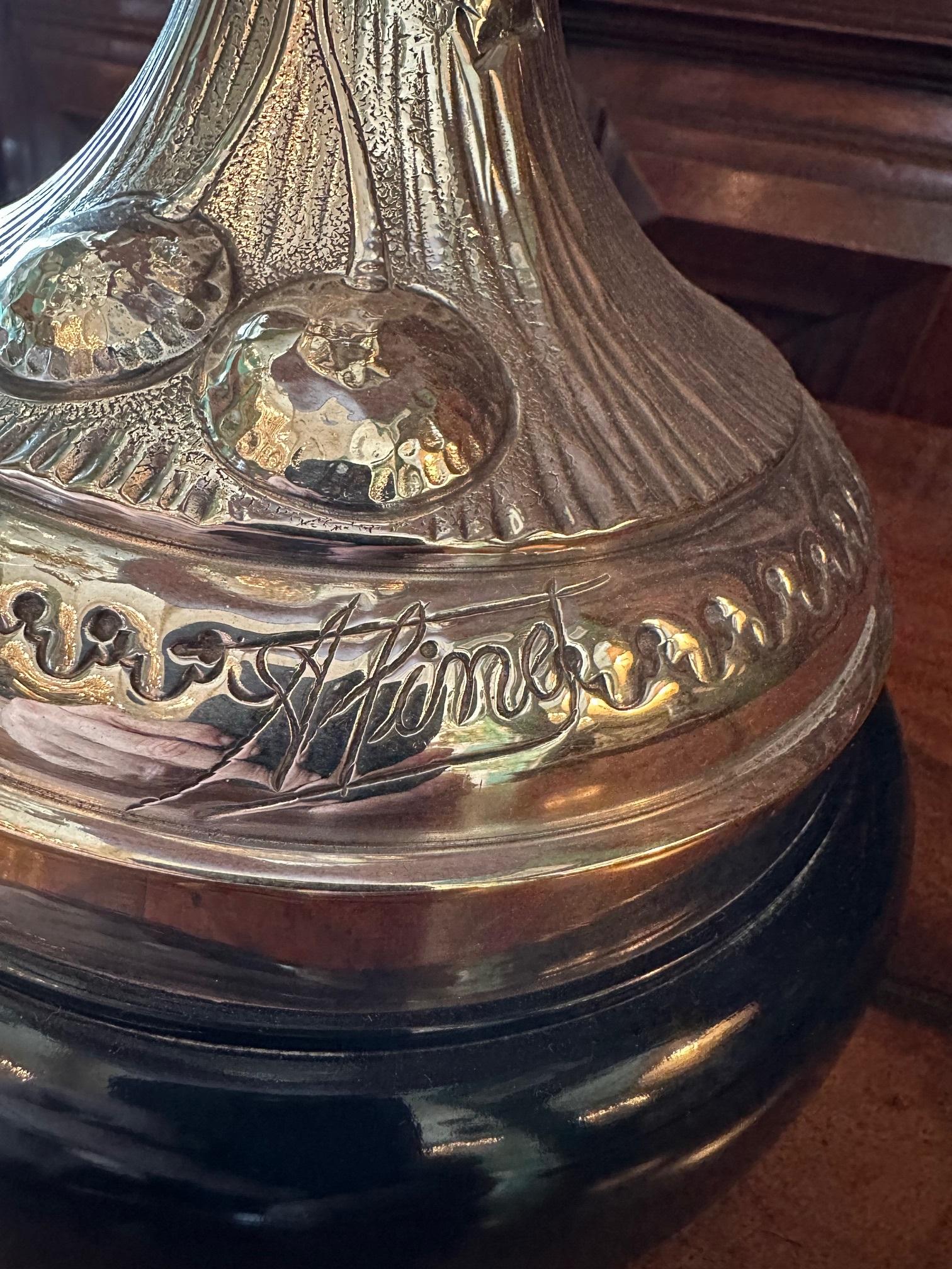 Lampe de bureau Art Nouveau Art Déco en forme d'urne en argent avec abat-jour ancien LA CA en vente 4