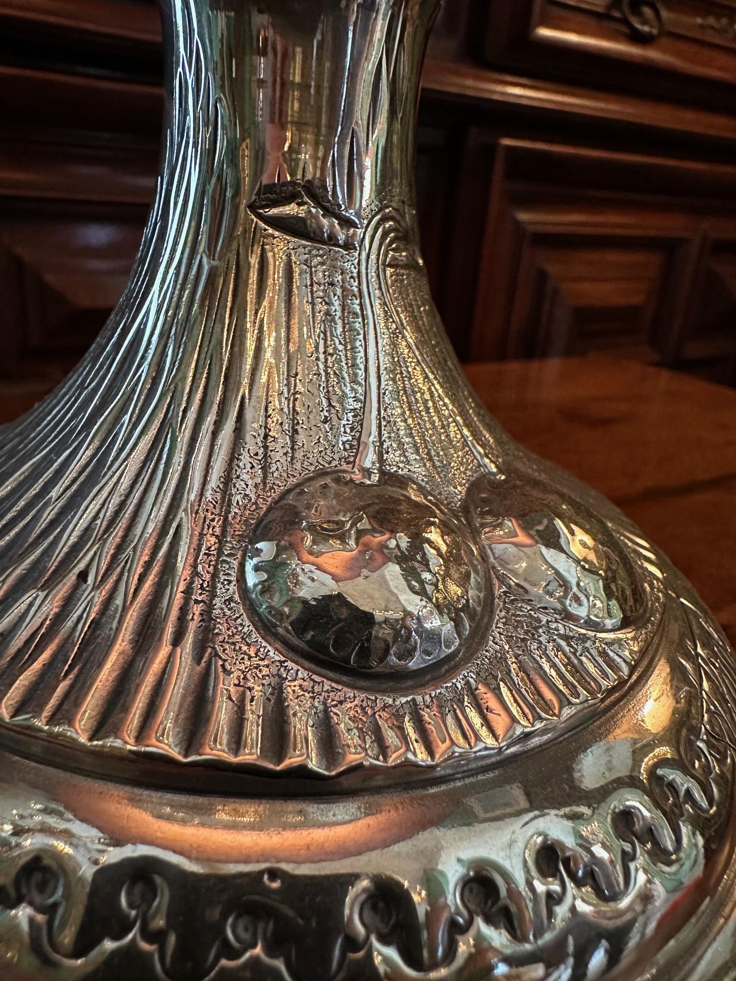 Métal Lampe de bureau Art Nouveau Art Déco en forme d'urne en argent avec abat-jour ancien LA CA en vente