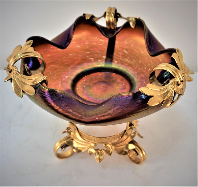 Art Nouveau Art Gall Bowl with Gilt Bronze Mounting Base For Sale at