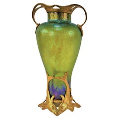 Antique Art Nouveau Art Glass Gilt Bronze Mounting Vase
