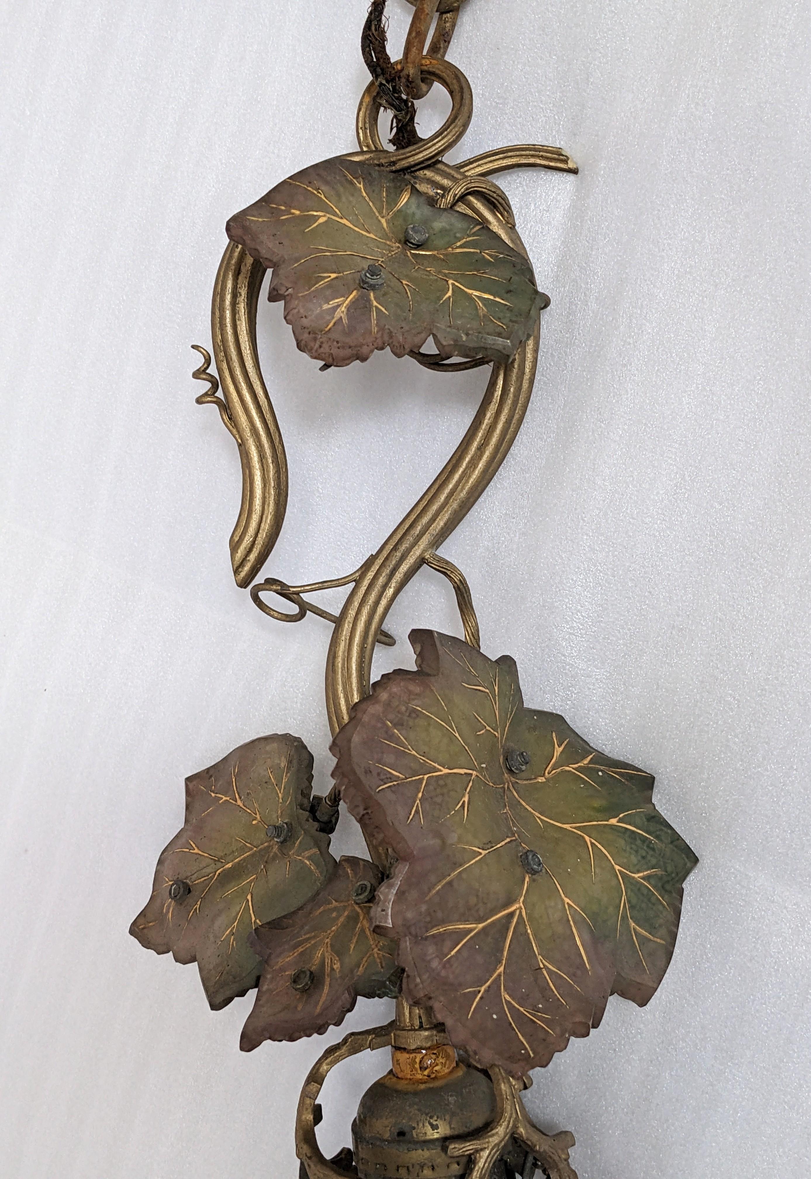 Art Nouveau Art Glass Grape Pendant Light with 2 Shades For Sale 2