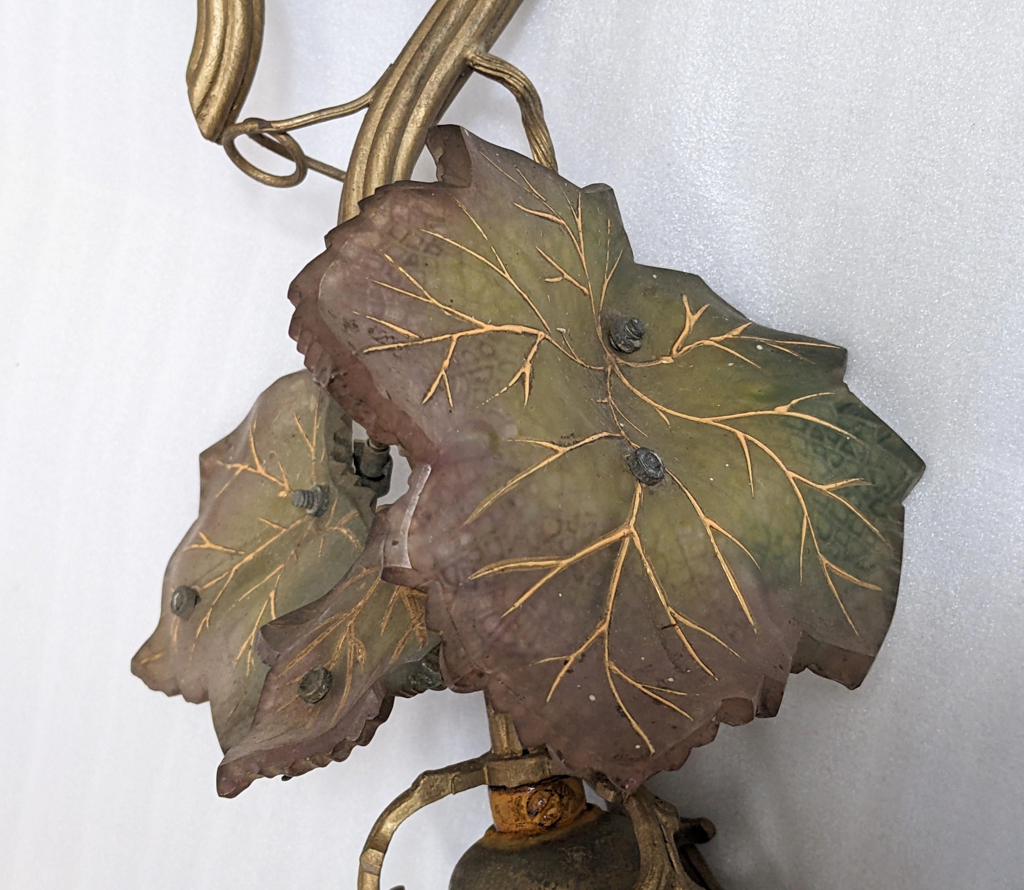 Art Nouveau Art Glass Grape Pendant Light with 2 Shades For Sale 3