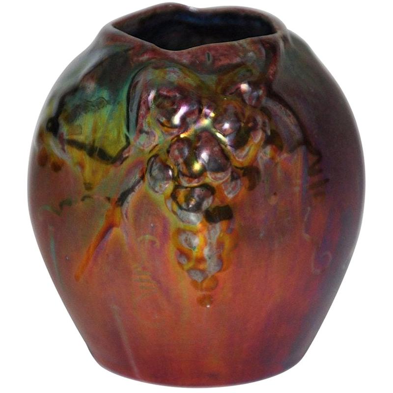 Art Nouveau Art Pottery Montieres Red Green Lustre Vase Pot For Sale