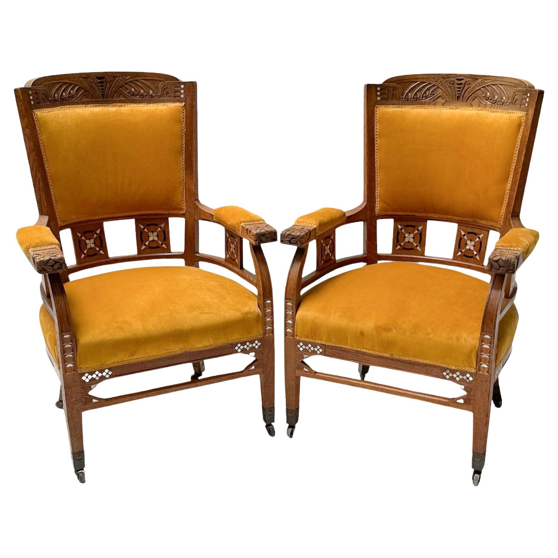 Art Nouveau Arts & Crafts Armchairs by H.F. Jansen & Zonen Amsterdam For Sale