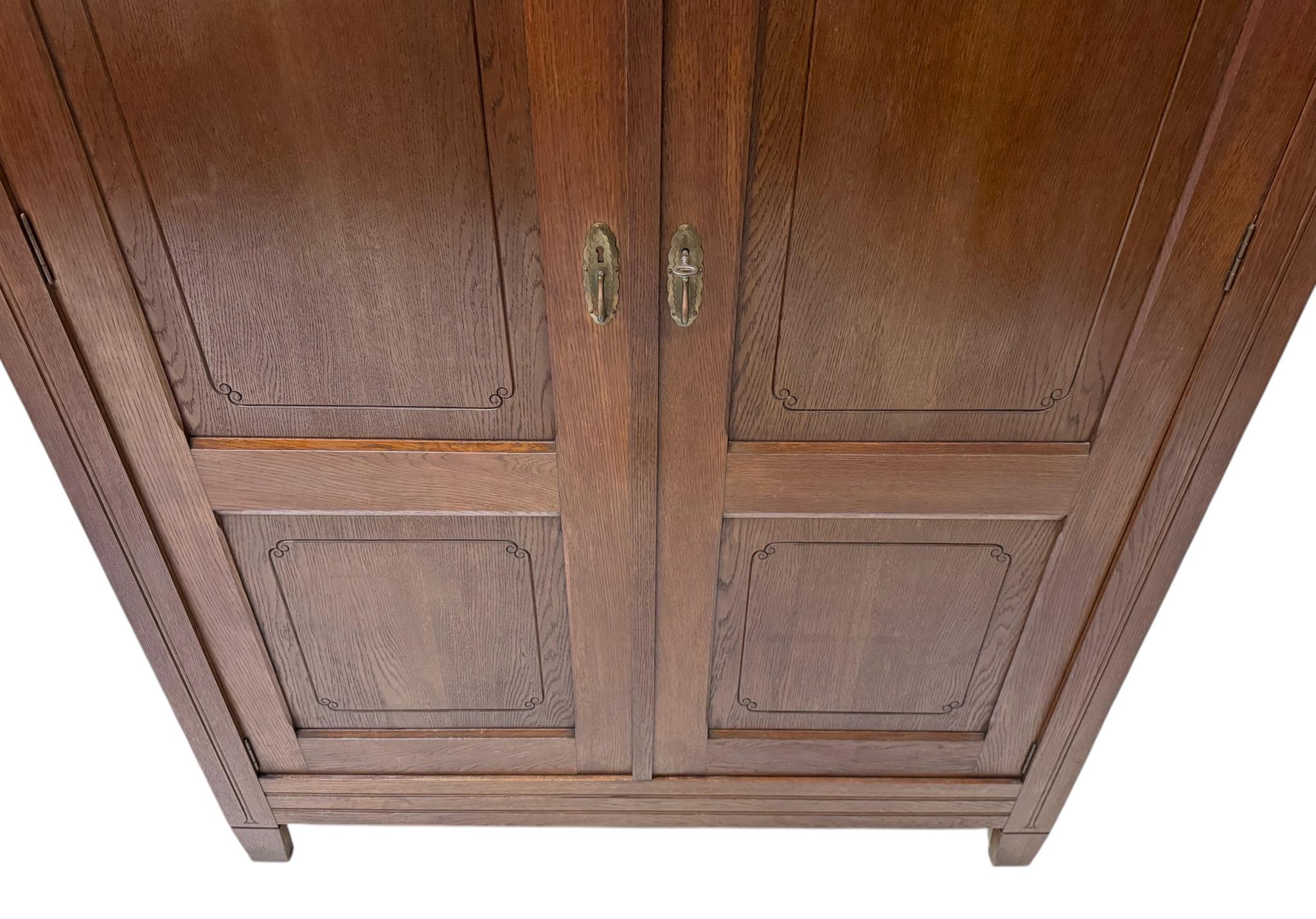Brass Art Nouveau Arts & Crafts Armoire or Wardrobe by W.Gieben, 1900s