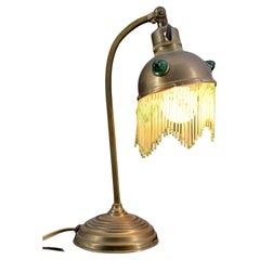 Lampe de table en laiton Art Nouveau/Art & Crafts avec cabochons de verre, vers 1910
