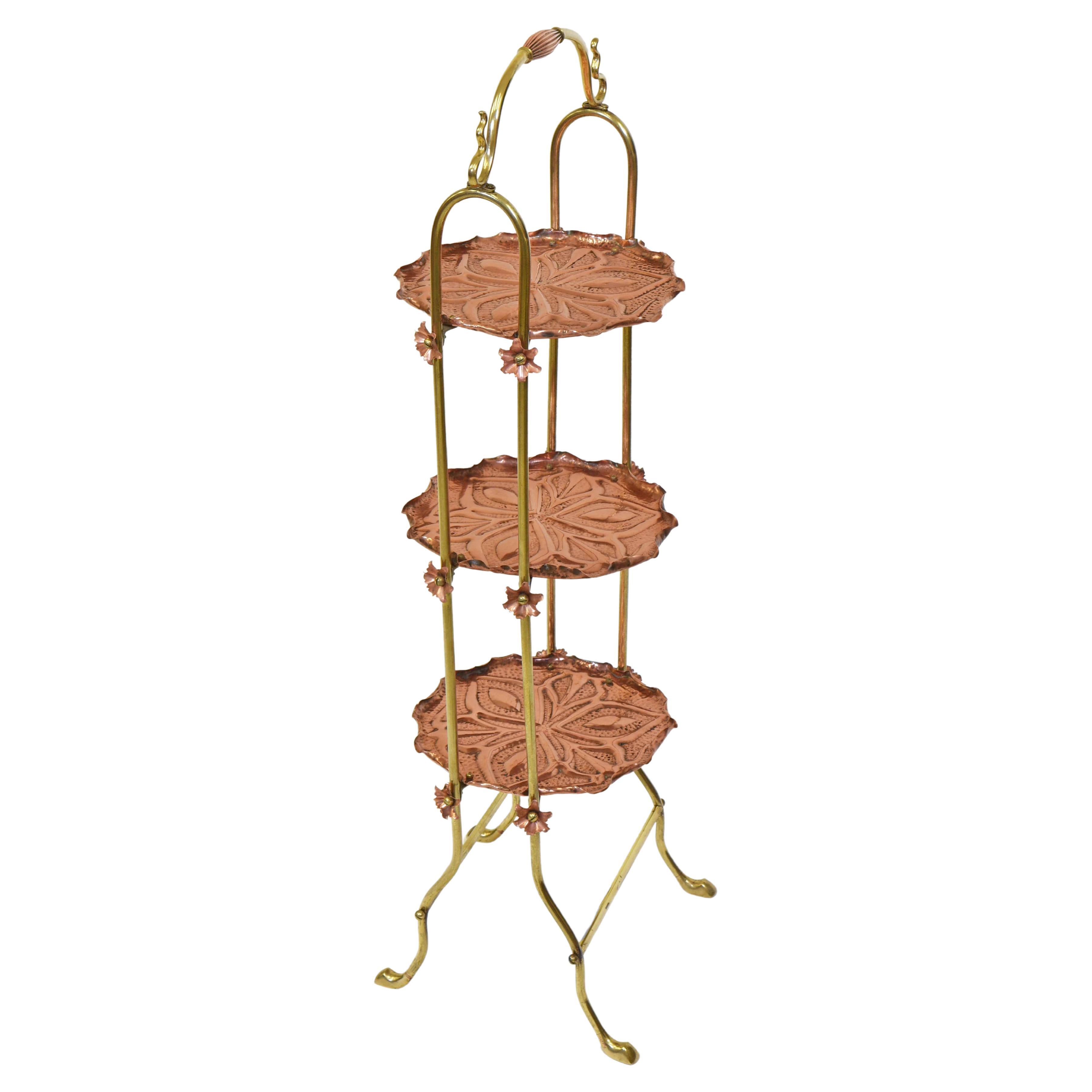 Art Nouveau Arts & Crafts Copper and Brass Cake Stand