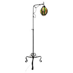 Art Nouveau Arts & Crafts Floor Lamp with Multi-Colored Glass Shade, 1900s