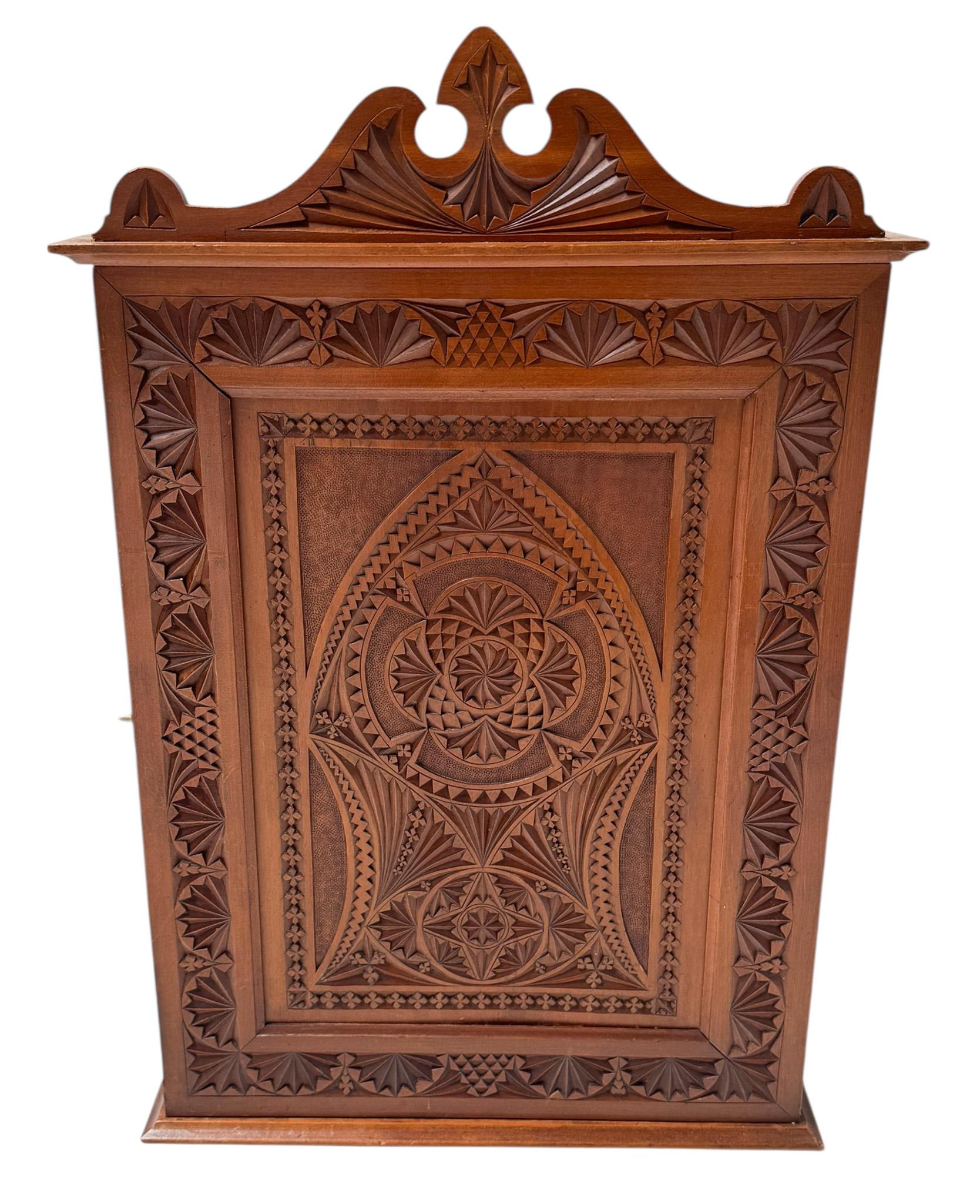Dutch Art Nouveau Arts & Crafts Kerfschnitt Wall Cabinet, 1900s For Sale