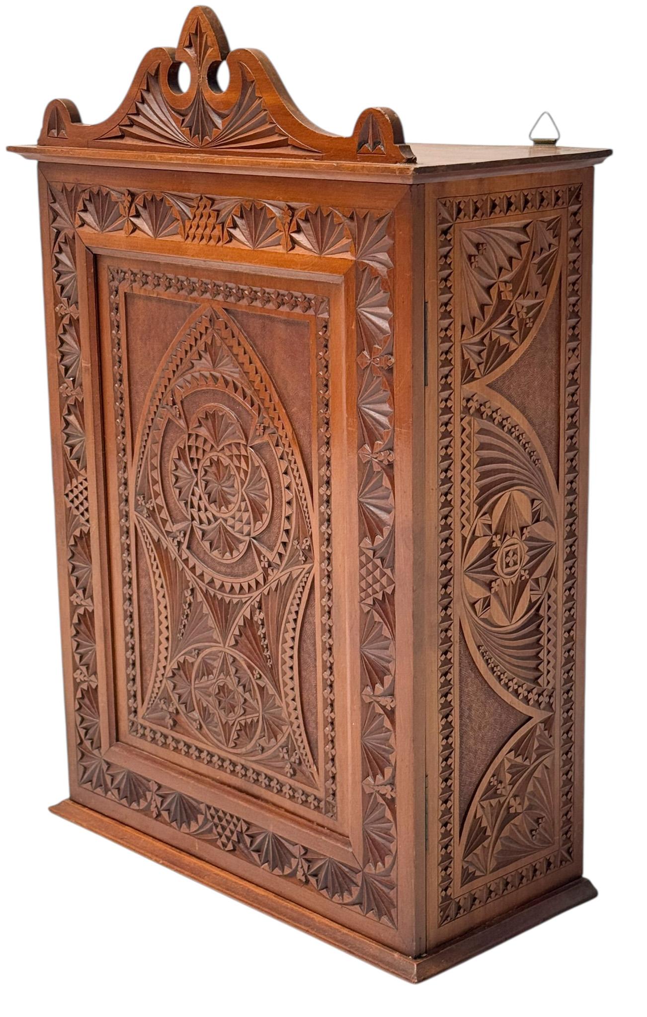 Early 20th Century Art Nouveau Arts & Crafts Kerfschnitt Wall Cabinet, 1900s For Sale