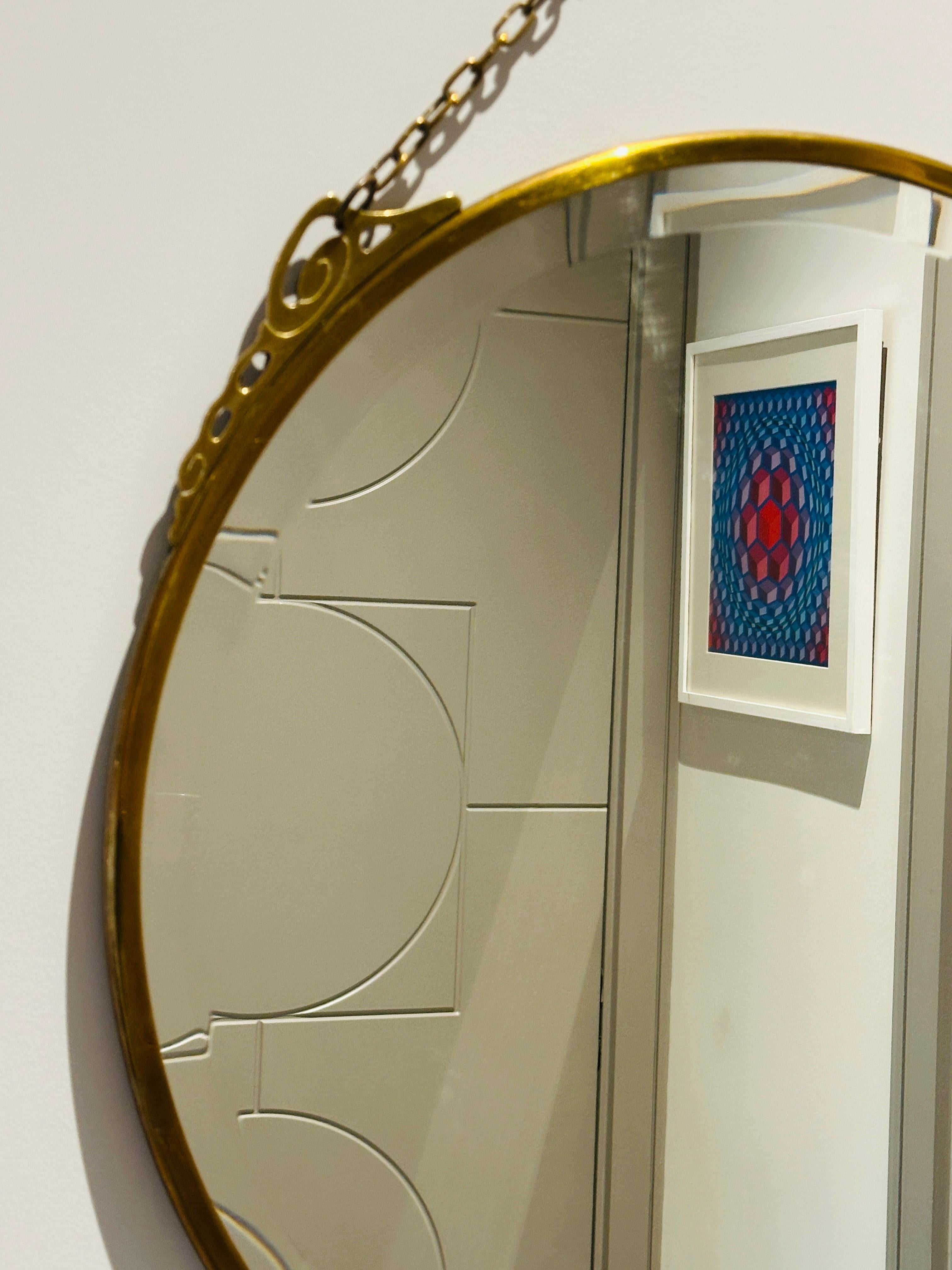 Miroir Art Nouveau Arts & Crafts Style Verre Biseauté Laiton Rose Or en vente 8