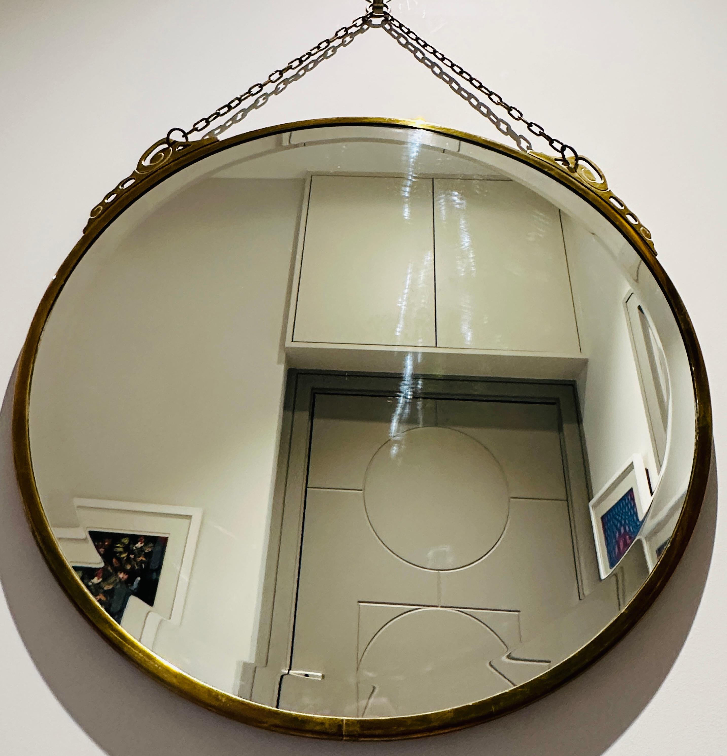 Art nouveau Miroir Art Nouveau Arts & Crafts Style Verre Biseauté Laiton Rose Or en vente