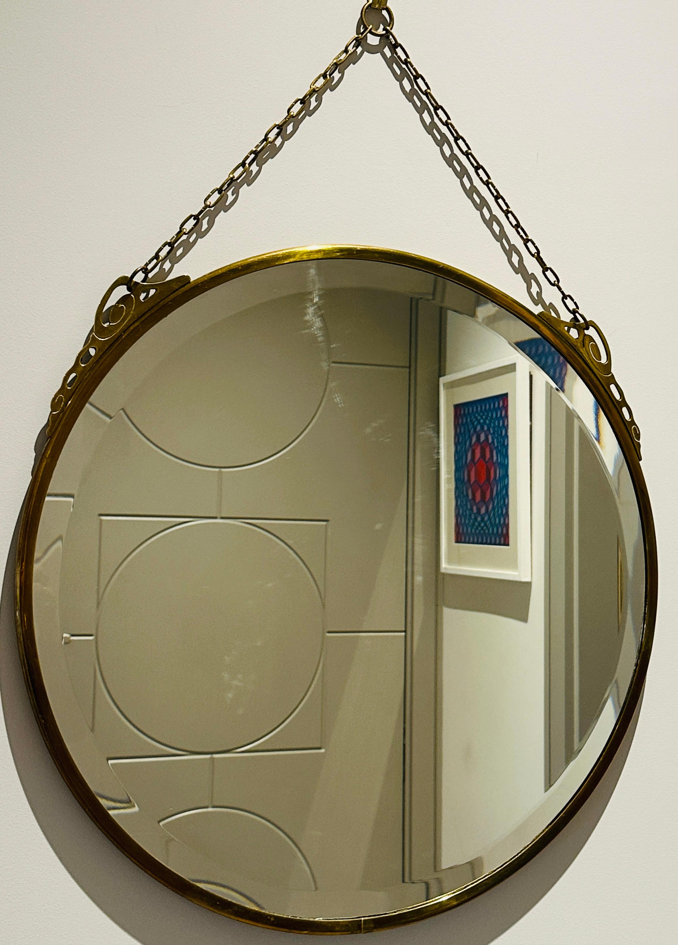 Britannique Miroir Art Nouveau Arts & Crafts Style Verre Biseauté Laiton Rose Or en vente