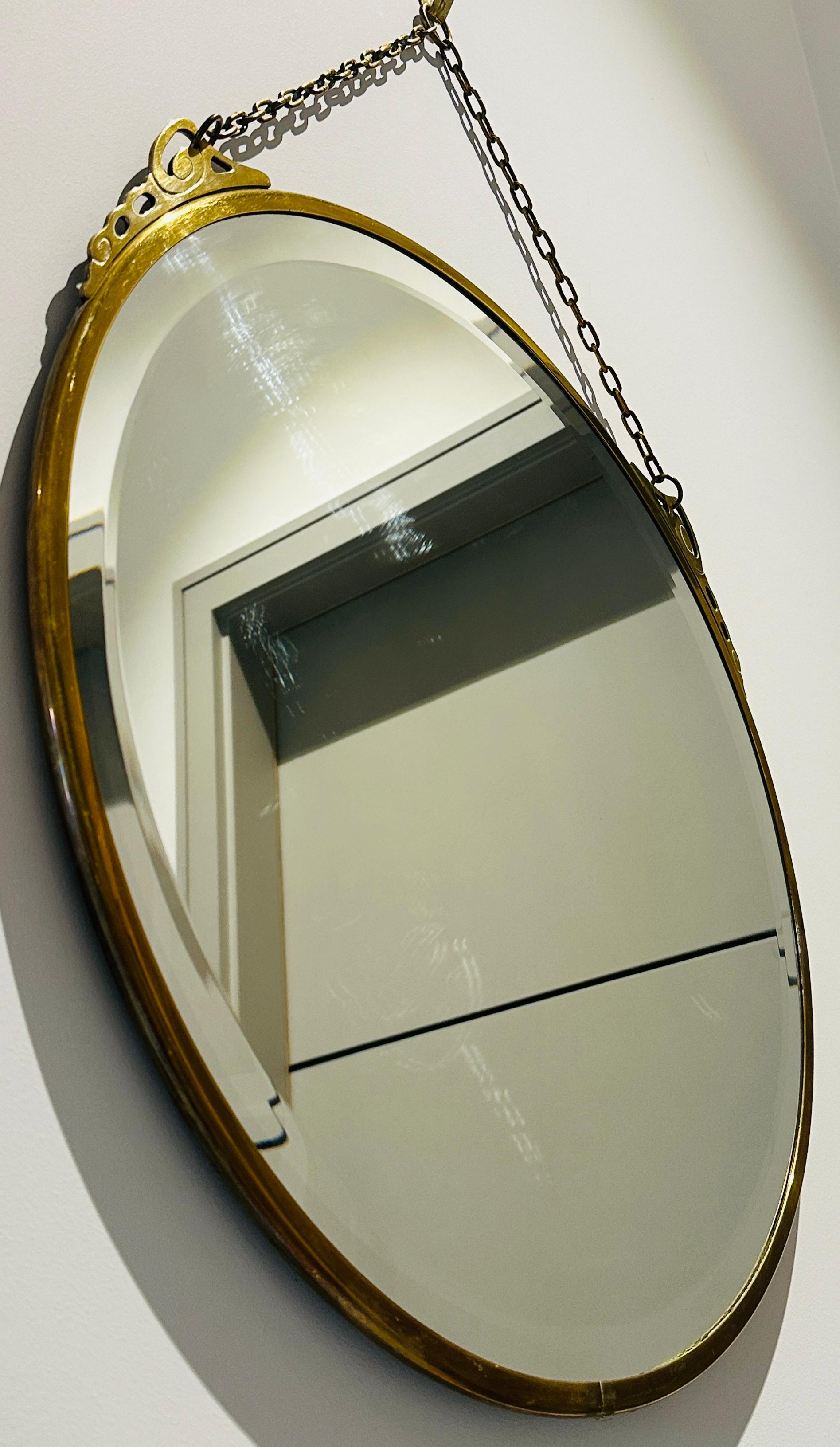 20ième siècle Miroir Art Nouveau Arts & Crafts Style Verre Biseauté Laiton Rose Or en vente