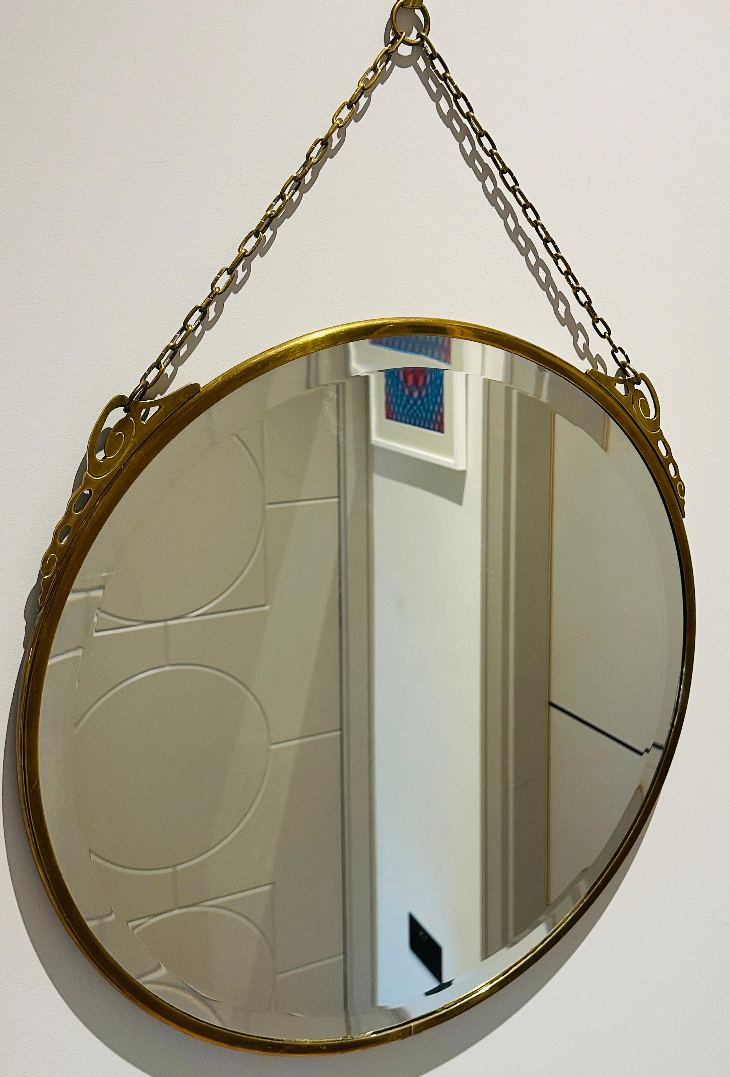 Miroir Art Nouveau Arts & Crafts Style Verre Biseauté Laiton Rose Or en vente 1