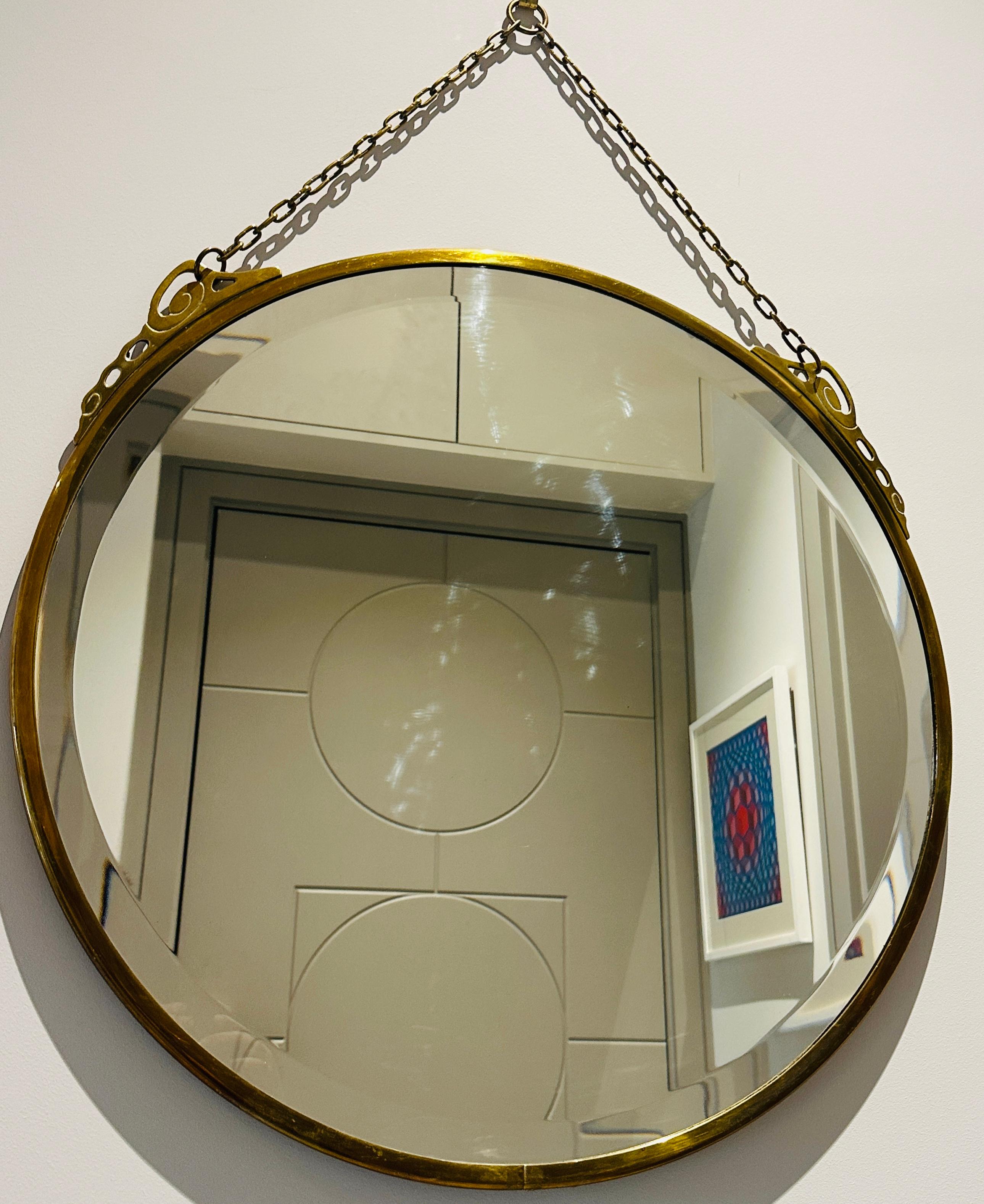 Miroir Art Nouveau Arts & Crafts Style Verre Biseauté Laiton Rose Or en vente 2