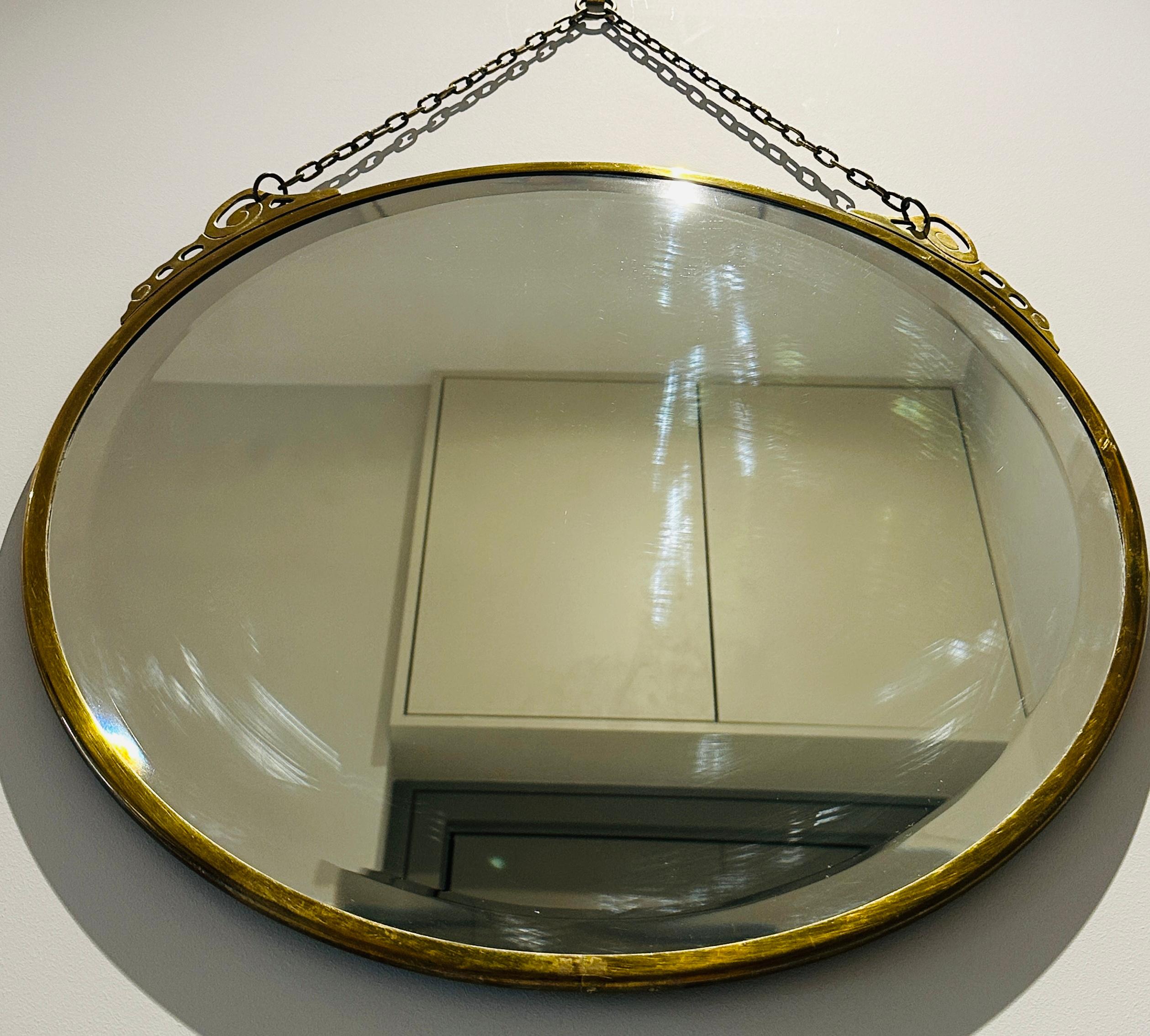 Miroir Art Nouveau Arts & Crafts Style Verre Biseauté Laiton Rose Or en vente 3