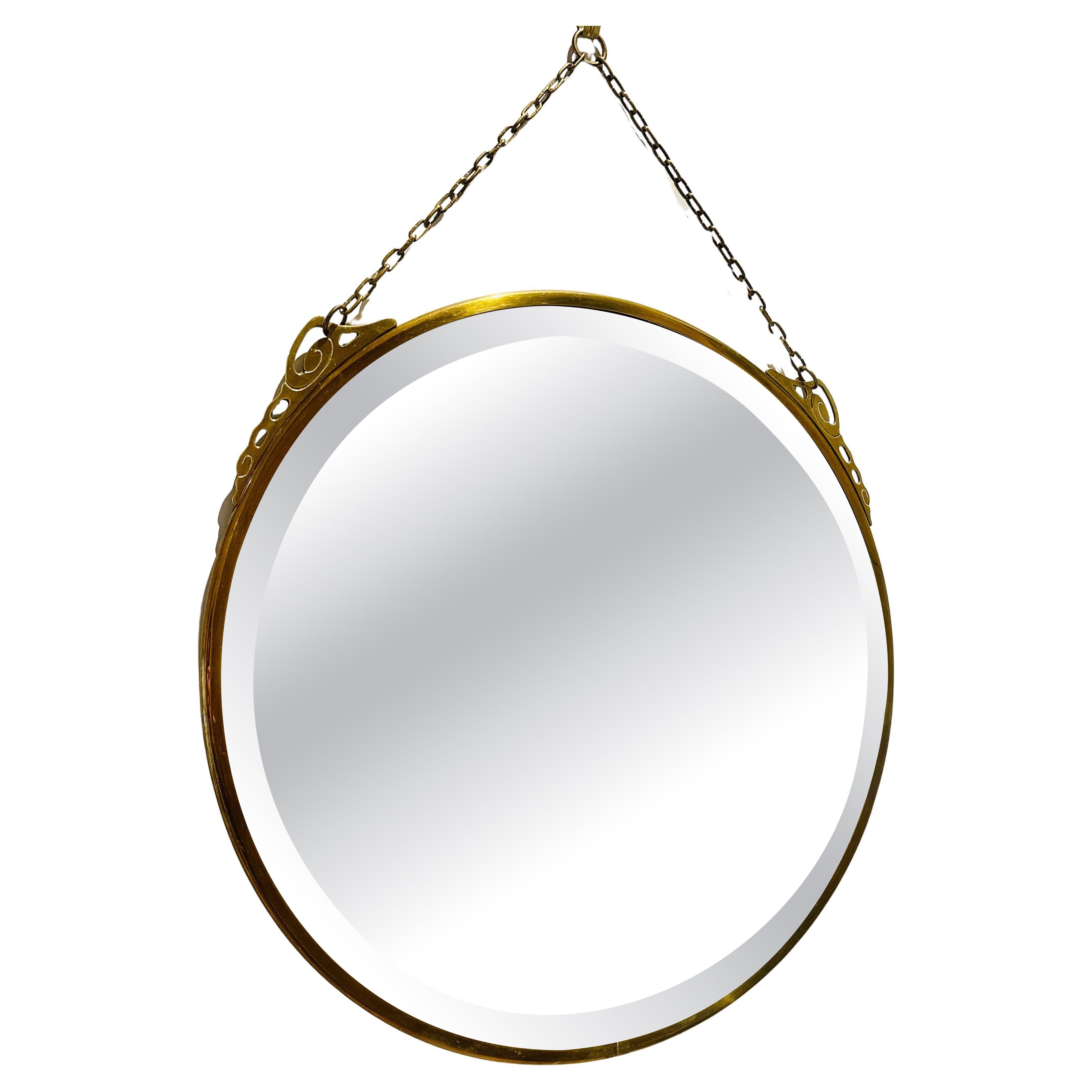 Miroir Art Nouveau Arts 
Crafts Style Verre Biseauté Laiton Rose Or en vente