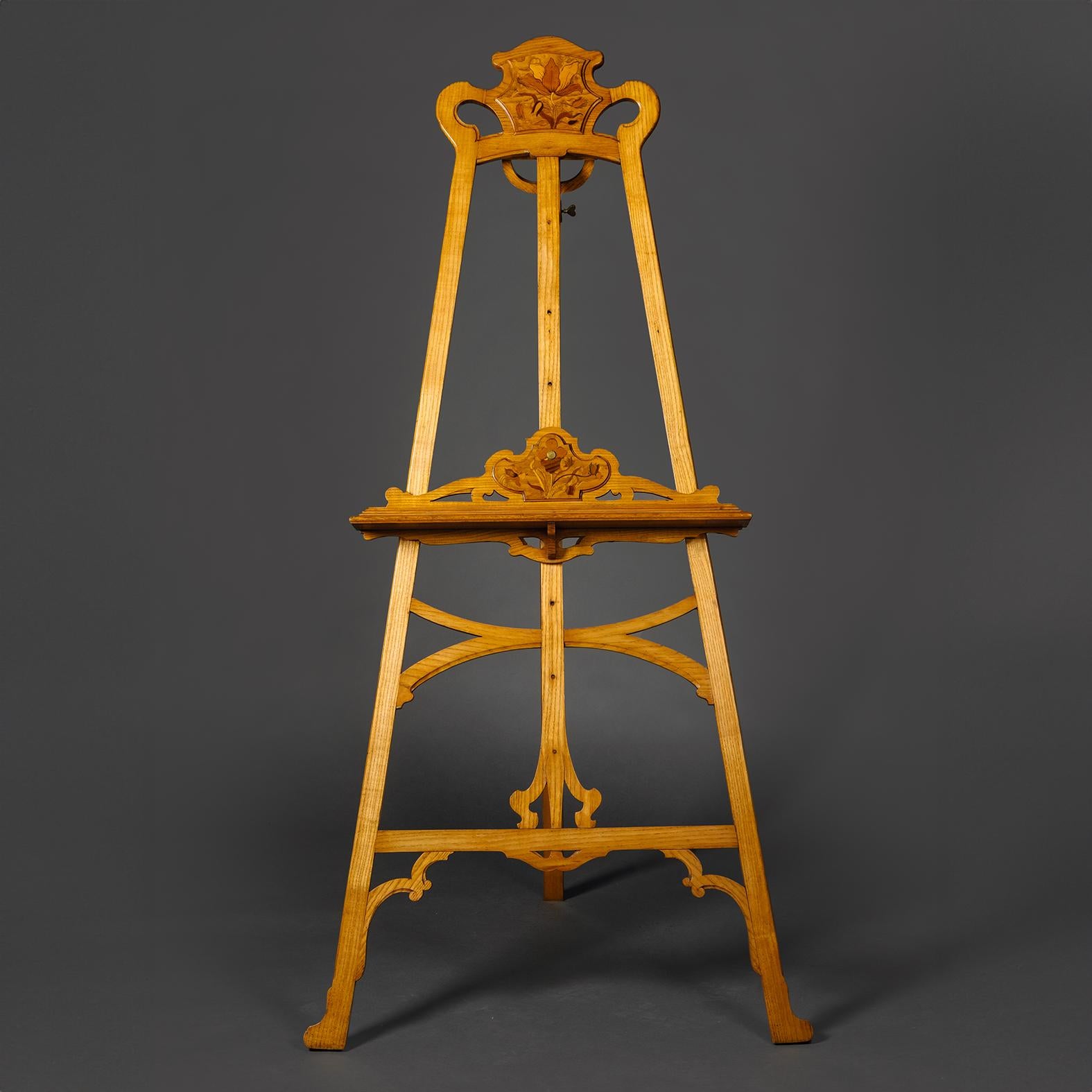 French Art Nouveau Ash and Marquetry Easel For Sale