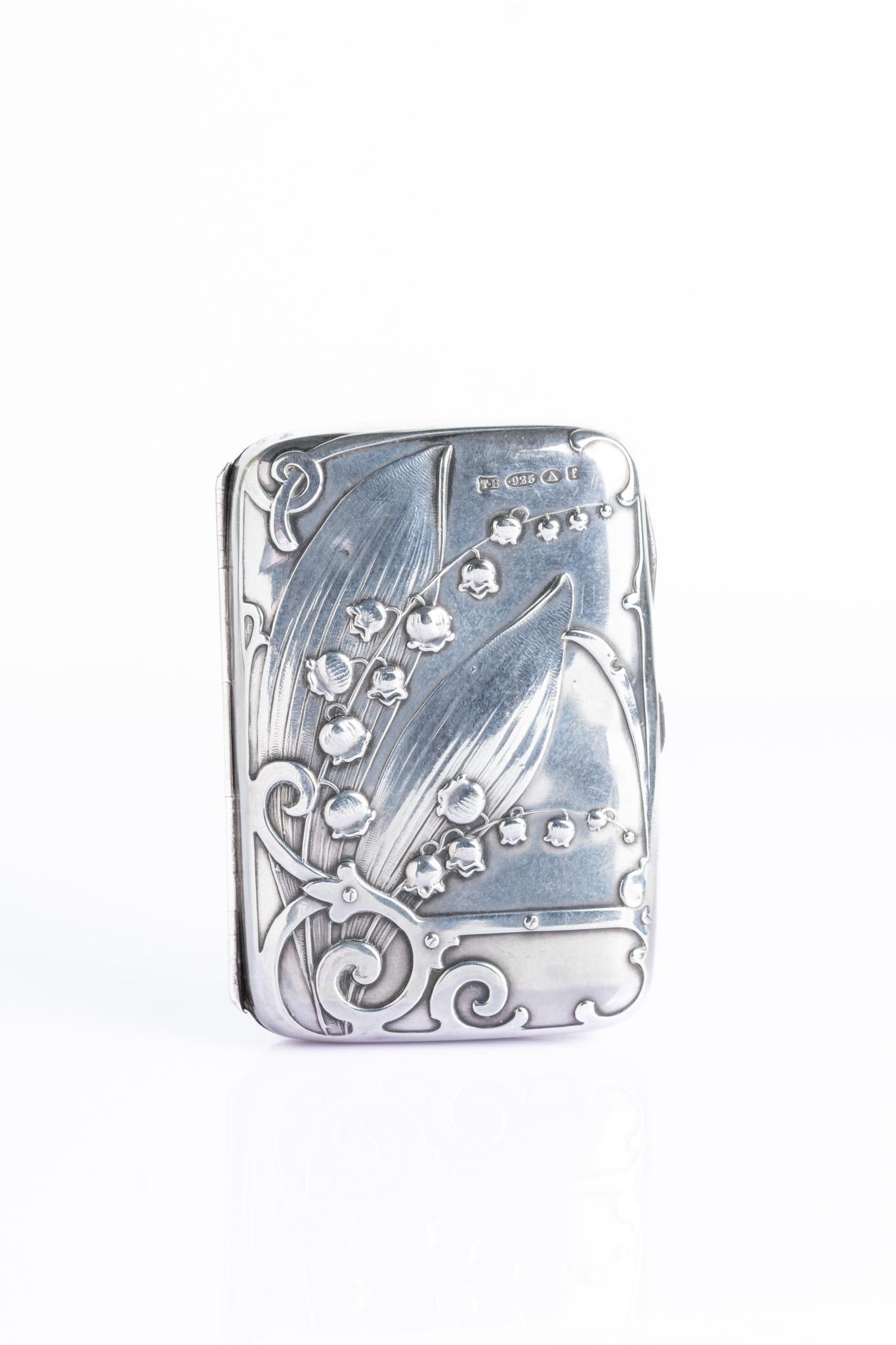 Art Nouveau Attribué à Charles Murat Etui à Cigarettes en Argent Sterling Bon état - En vente à Portland, England