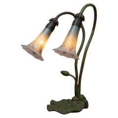 Art Nouveau Austrian 2-Light Lily Lamp w/ Original Pulled Feather Shades